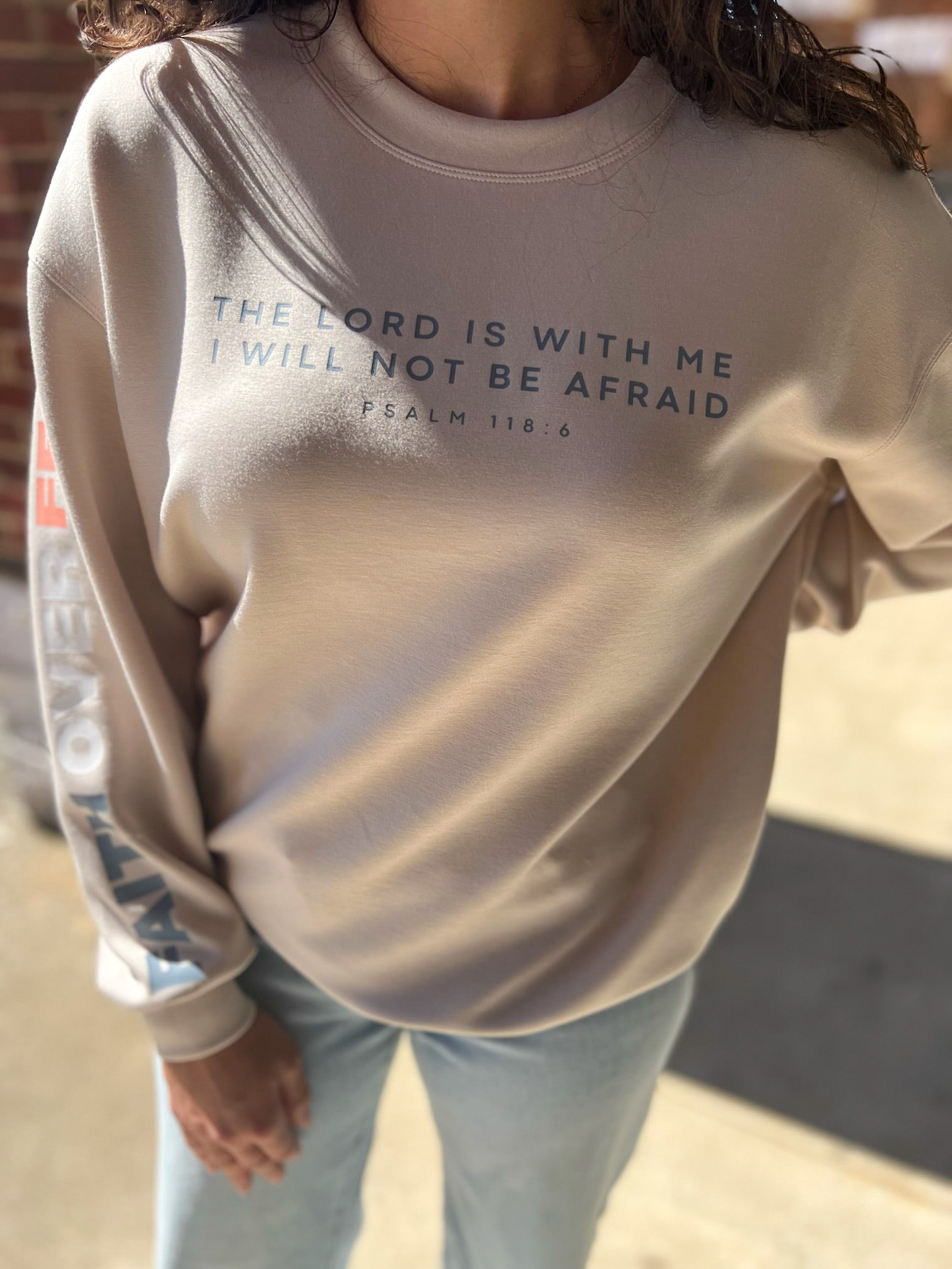 Faith Over Fear Psalm 118:6 Oatmeal Sweatshirt - A'Bekah's Boutique