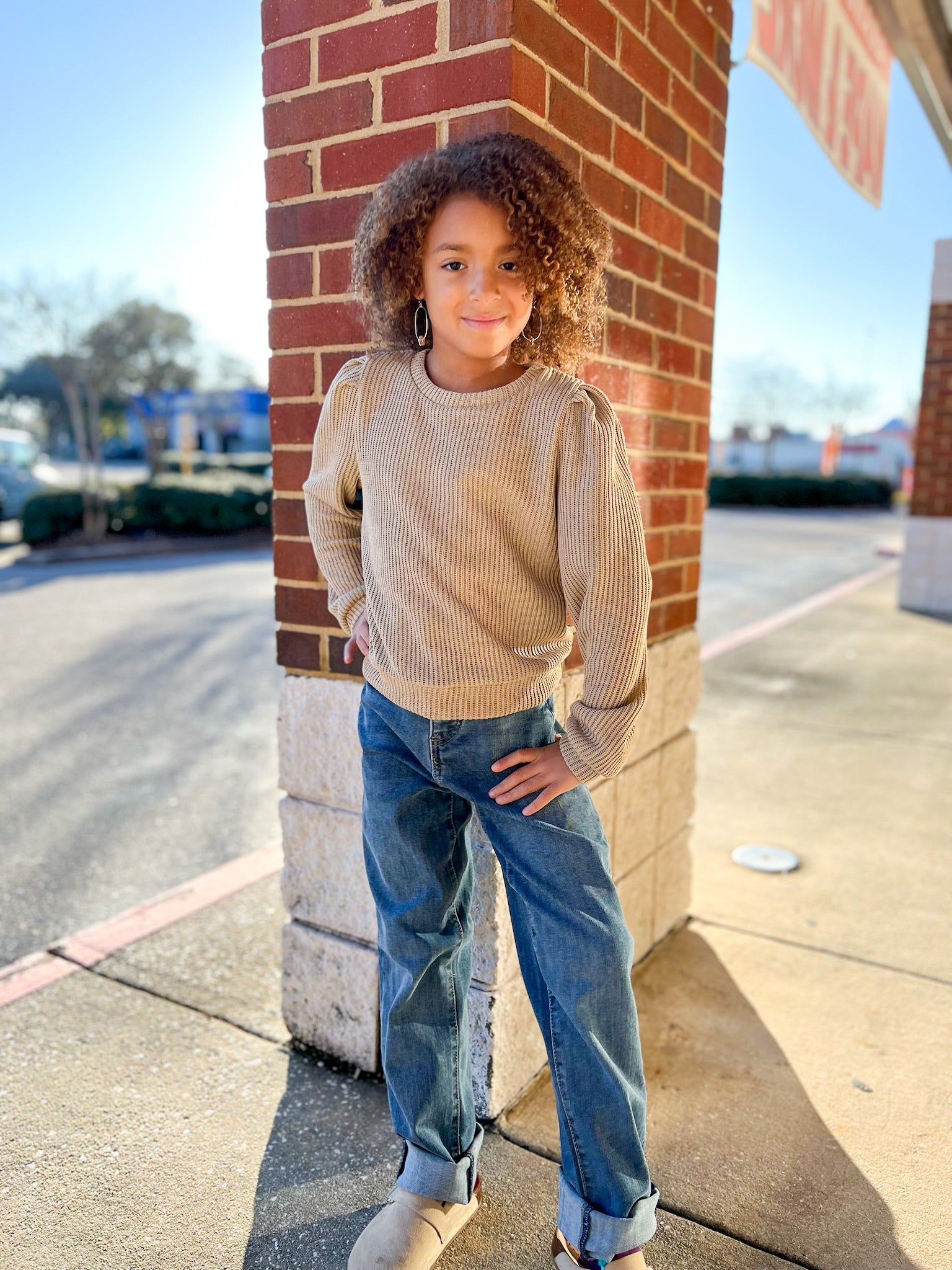 Feeling Fun Girls Taupe Ribbed Long Sleeve Top - A'Bekah's Boutique