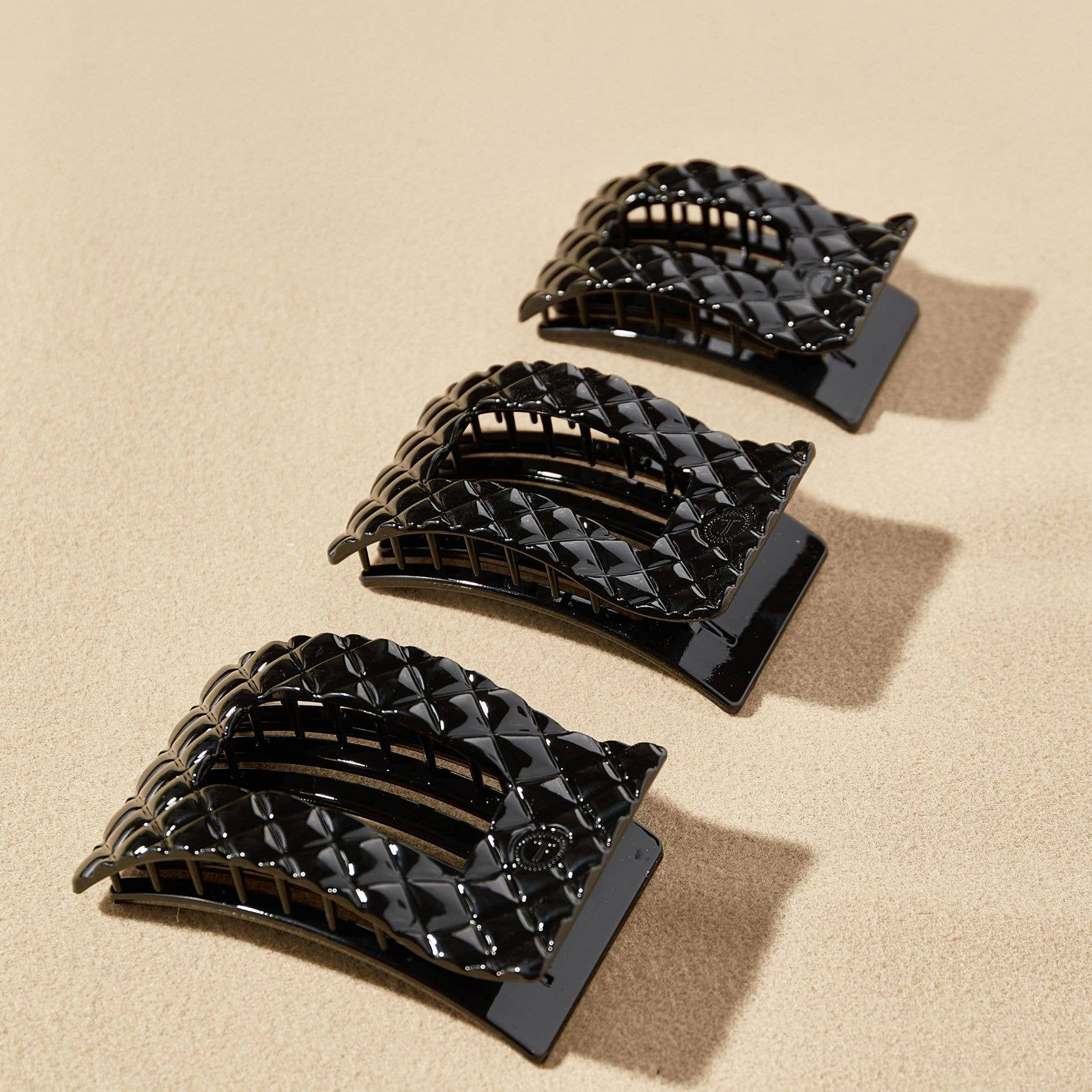 Flat Rectangle Hair Clip | Large | Jet Black Quilted - A'Bekah's Boutique