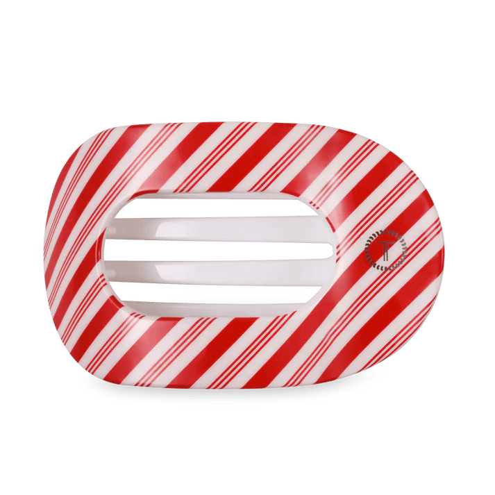 Flat Round Hair Clip | Large | Red & White Stripe - A'Bekah's Boutique