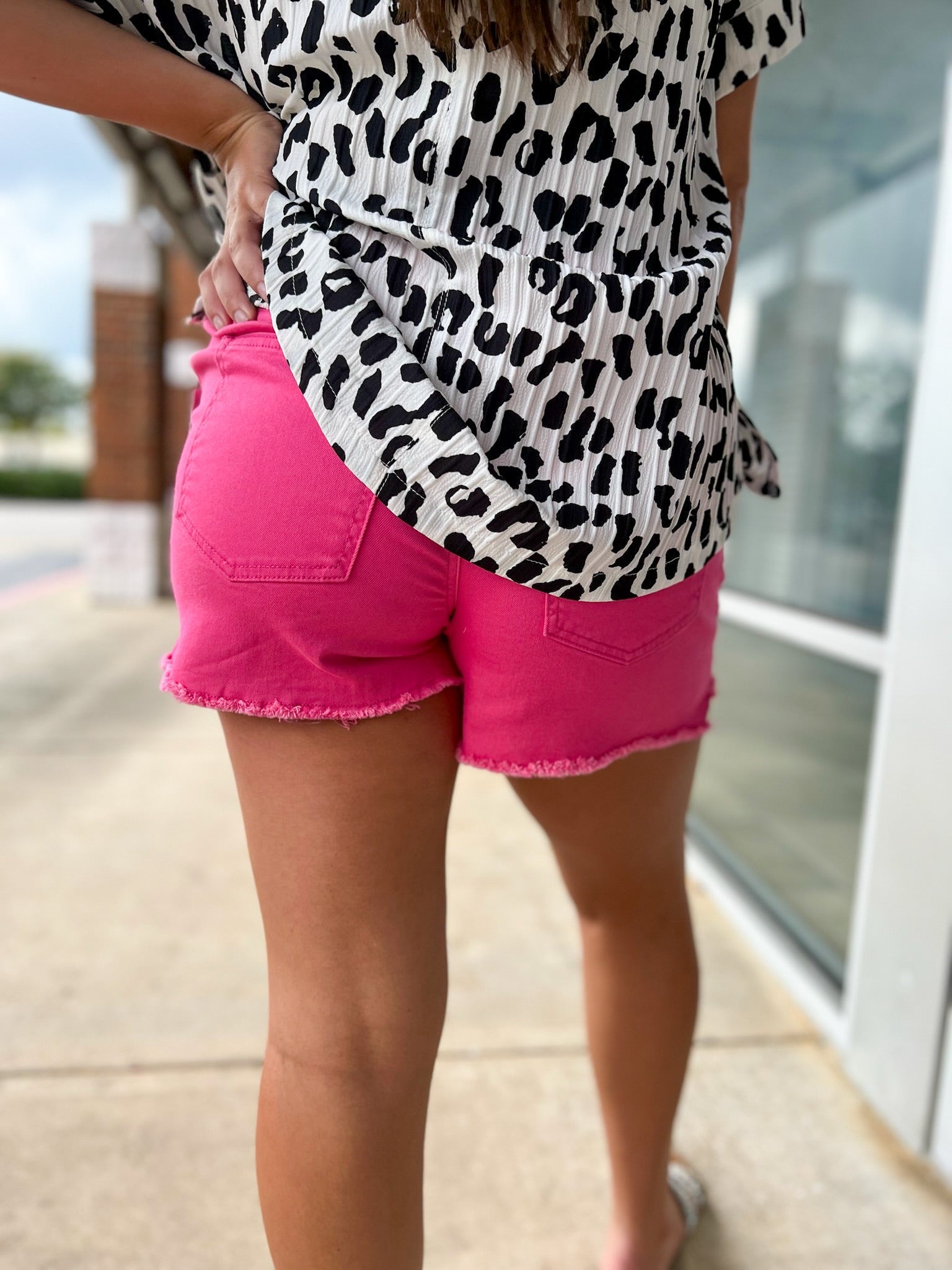 Forget About It Pink Frayed Hem Pull On Jogger Shorts (R) - A'Bekah's Boutique