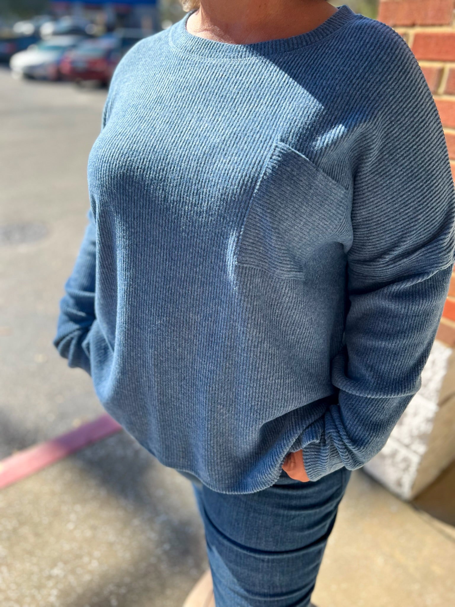 Found Out About You Dusty Blue Ribbed Hacci Sweater (C) - A'Bekah's Boutique