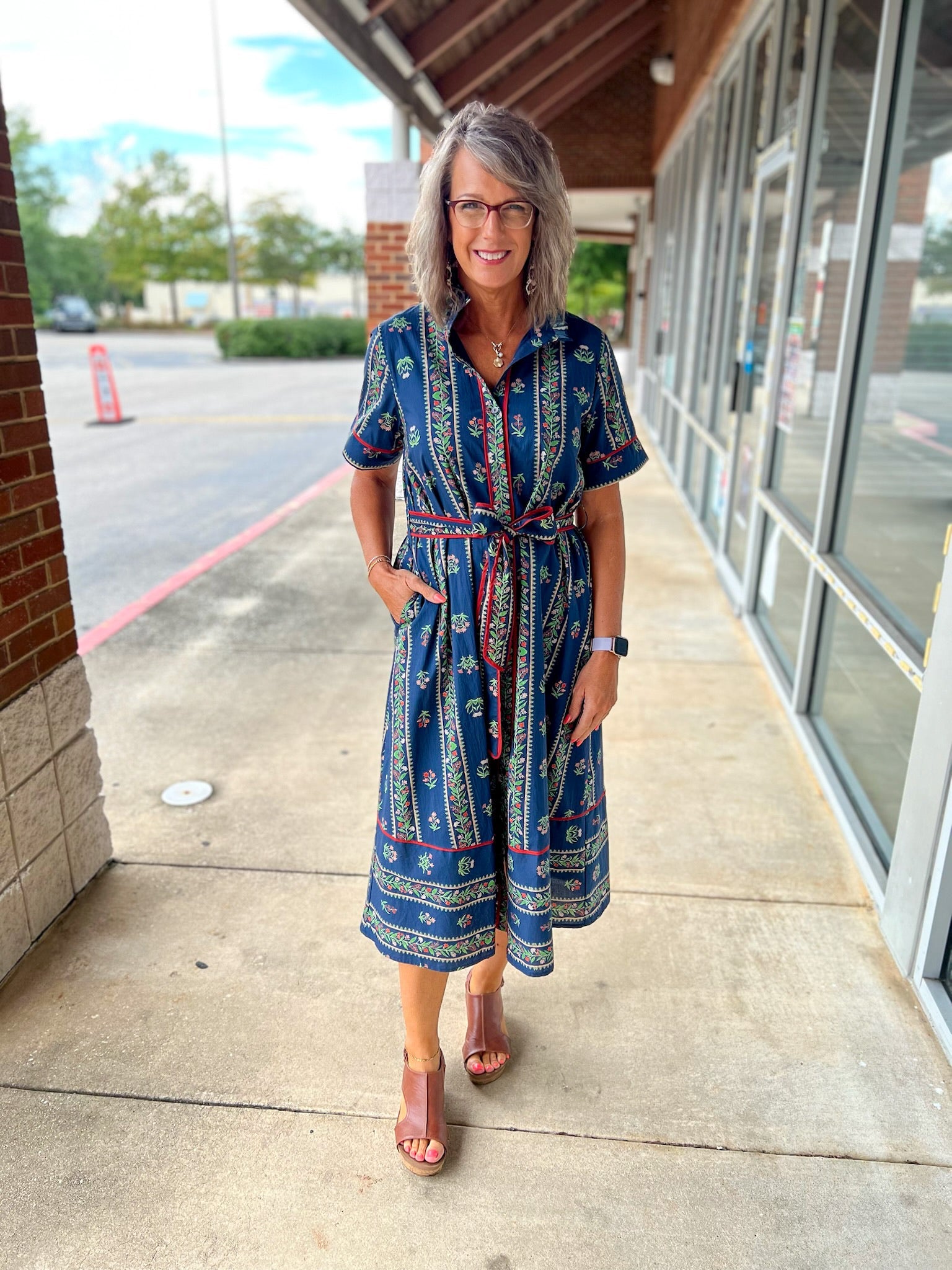 Free To Be Navy Floral Short Sleeve Midi Dress - A'Bekah's Boutique