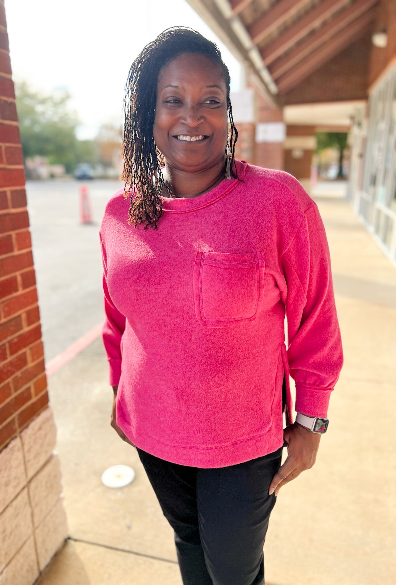 Fuchsia Brushed Hacci Hi - Low Hem Sweater - A'Bekah's Boutique