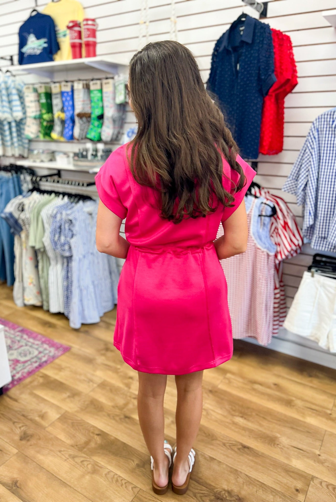 Fuchsia Luxe Knit Dress with Drawstring Waist - A'Bekah's Boutique
