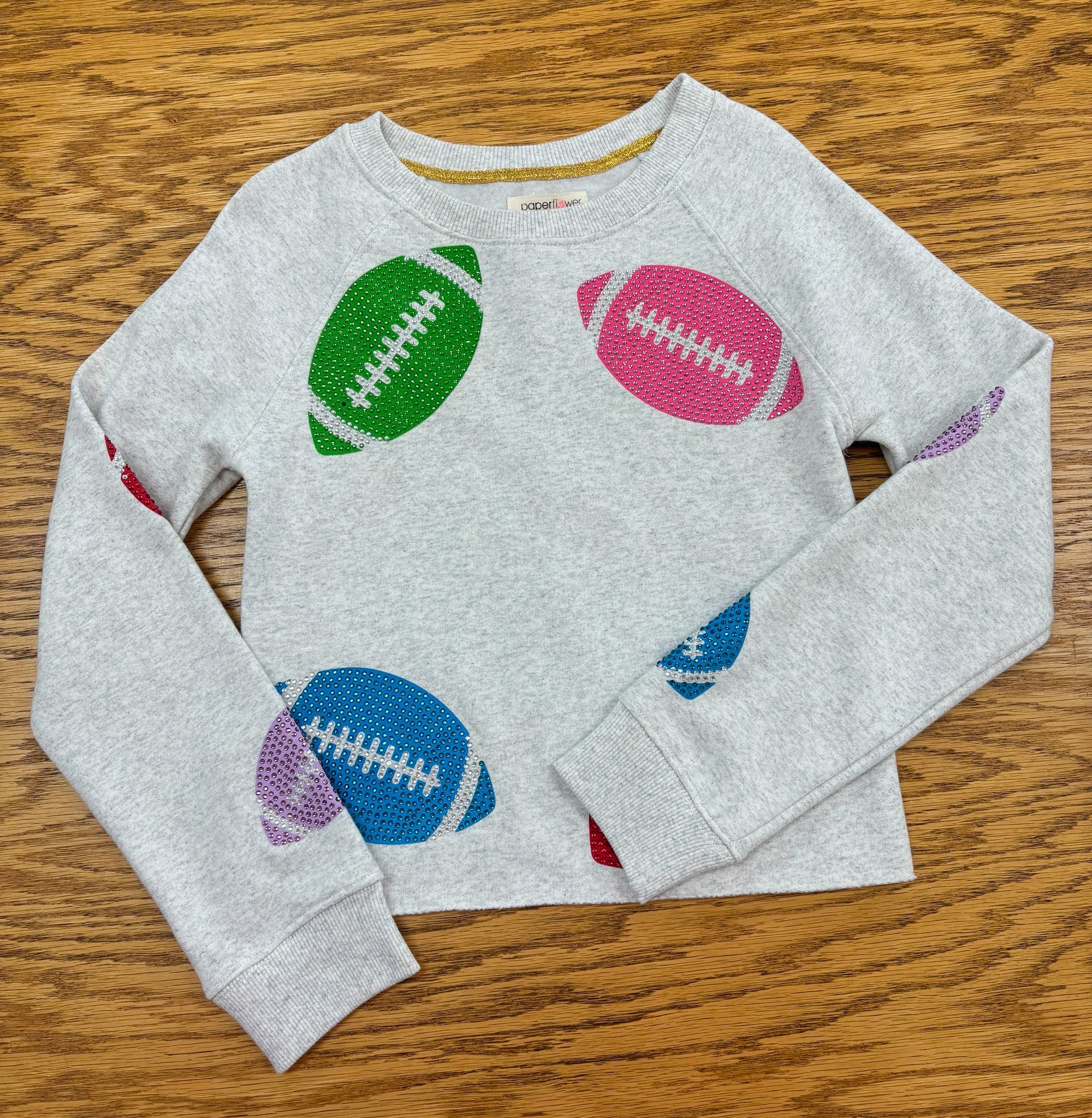 Game Day Ready Girls Light Gray Sweatshirt with Sequin Footballs - A'Bekah's Boutique