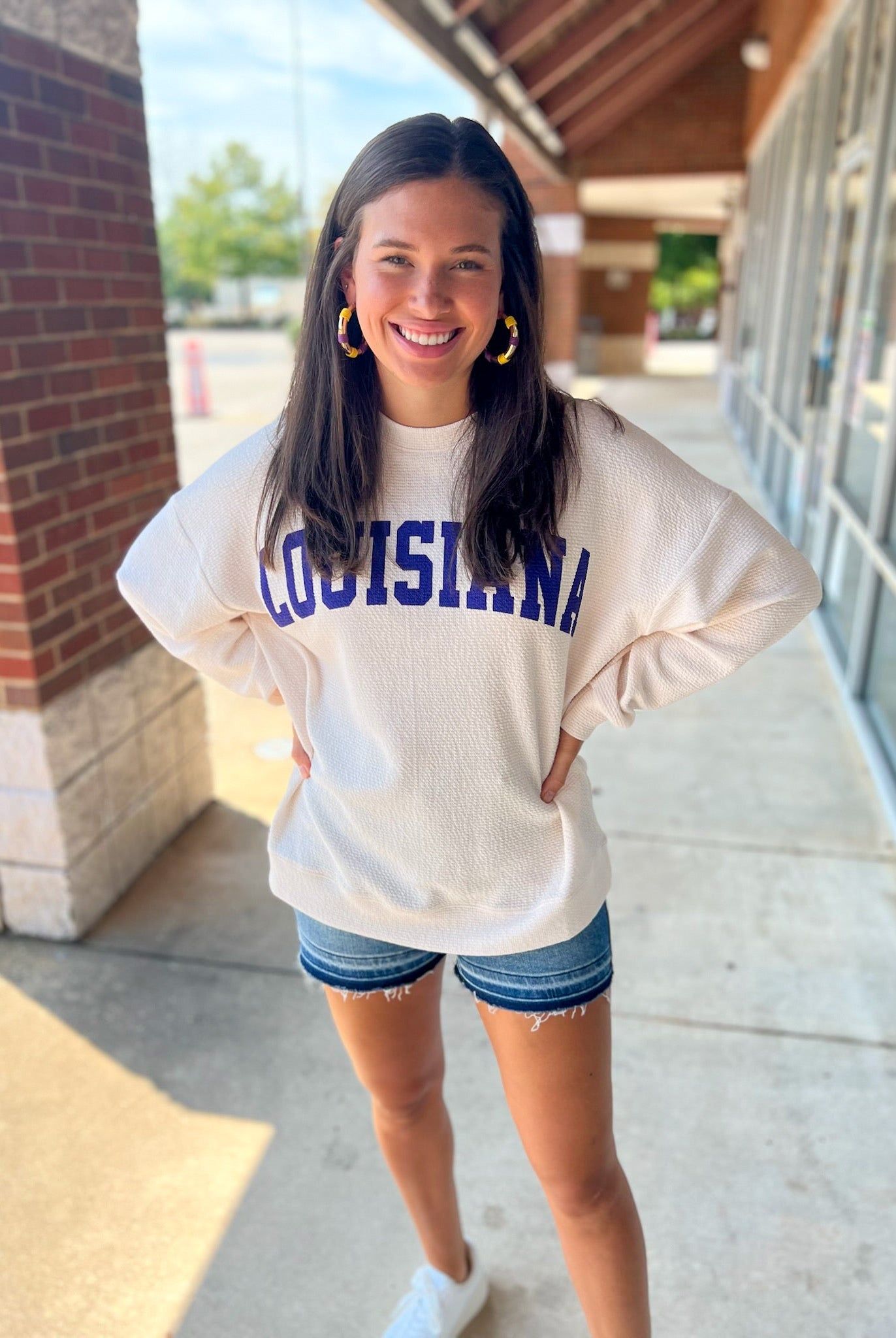 Geaux Tigers Cream Cloudy Knit Louisiana Sweatshirt - A'Bekah's Boutique