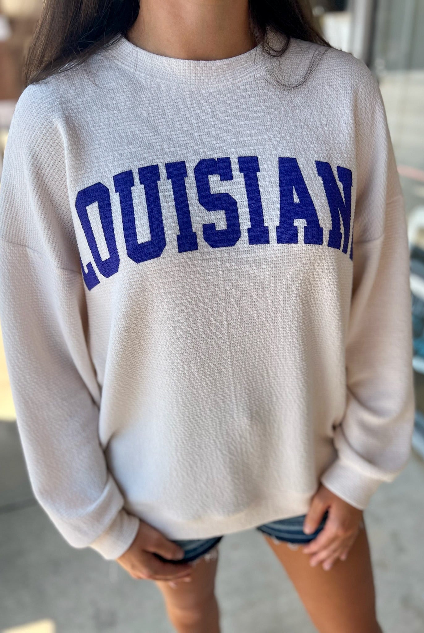 Geaux Tigers Cream Cloudy Knit Louisiana Sweatshirt - A'Bekah's Boutique