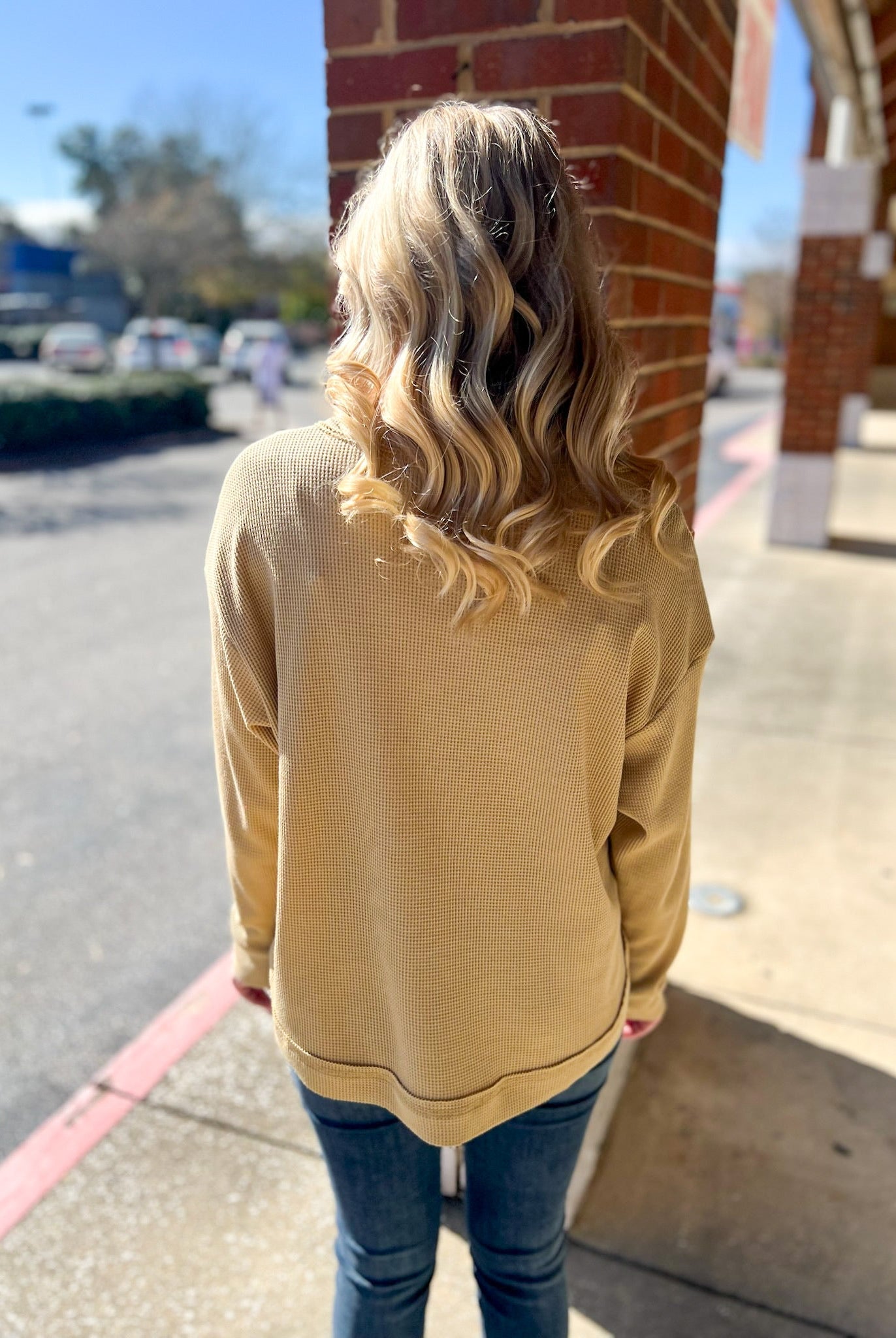 Get Going Khaki Waffle Knit Long Sleeve Henley Top - A'Bekah's Boutique
