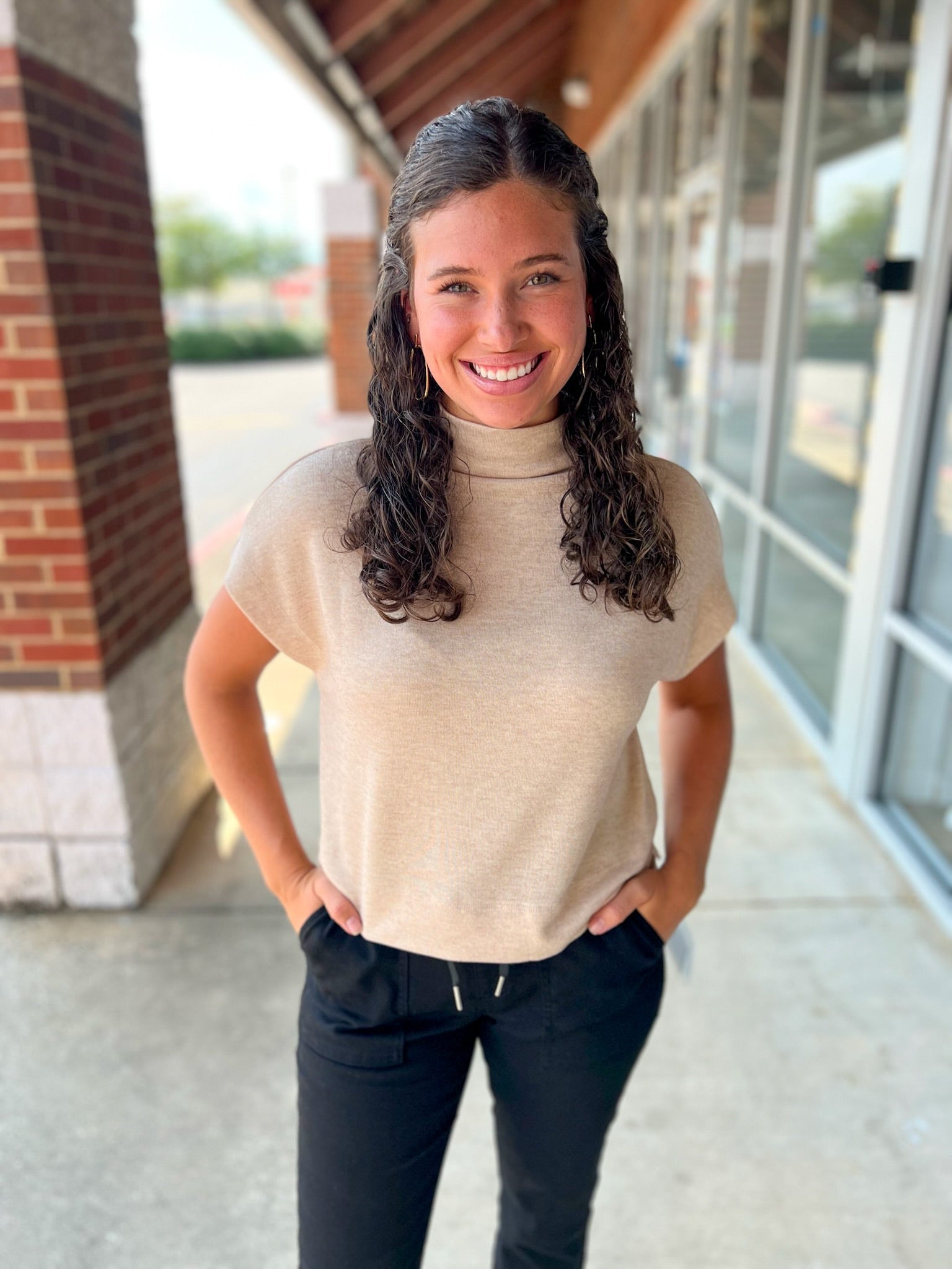 Get The Notion Oatmeal Short Sleeve Mock Neck Top - A'Bekah's Boutique