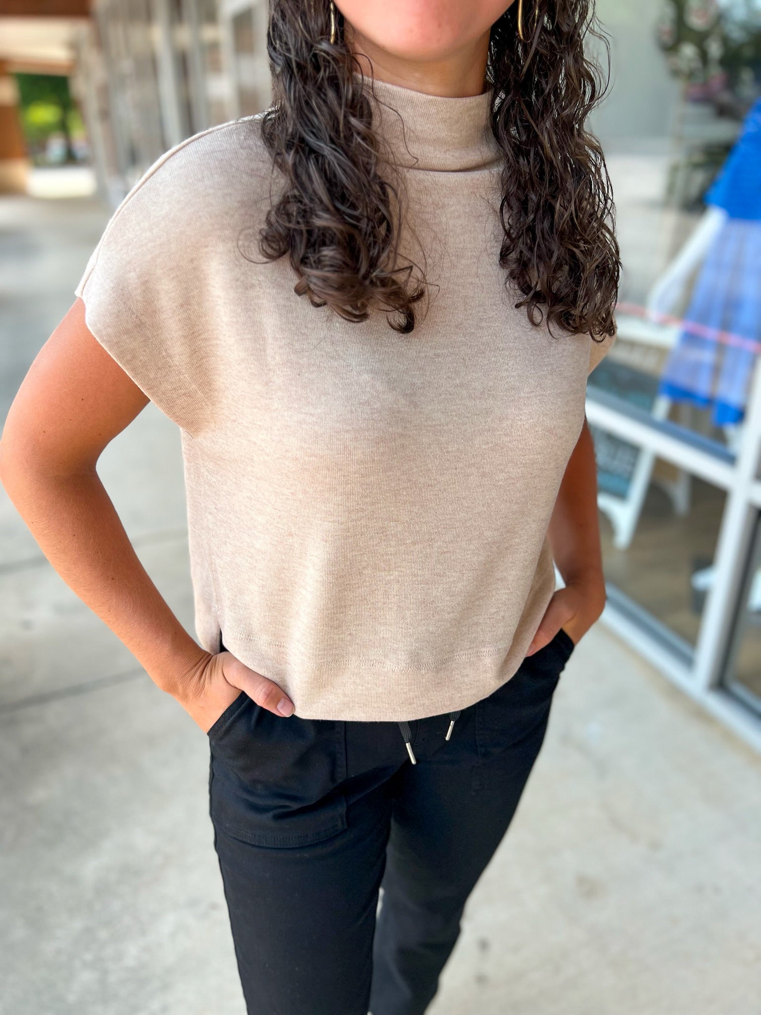 Get The Notion Oatmeal Short Sleeve Mock Neck Top - A'Bekah's Boutique