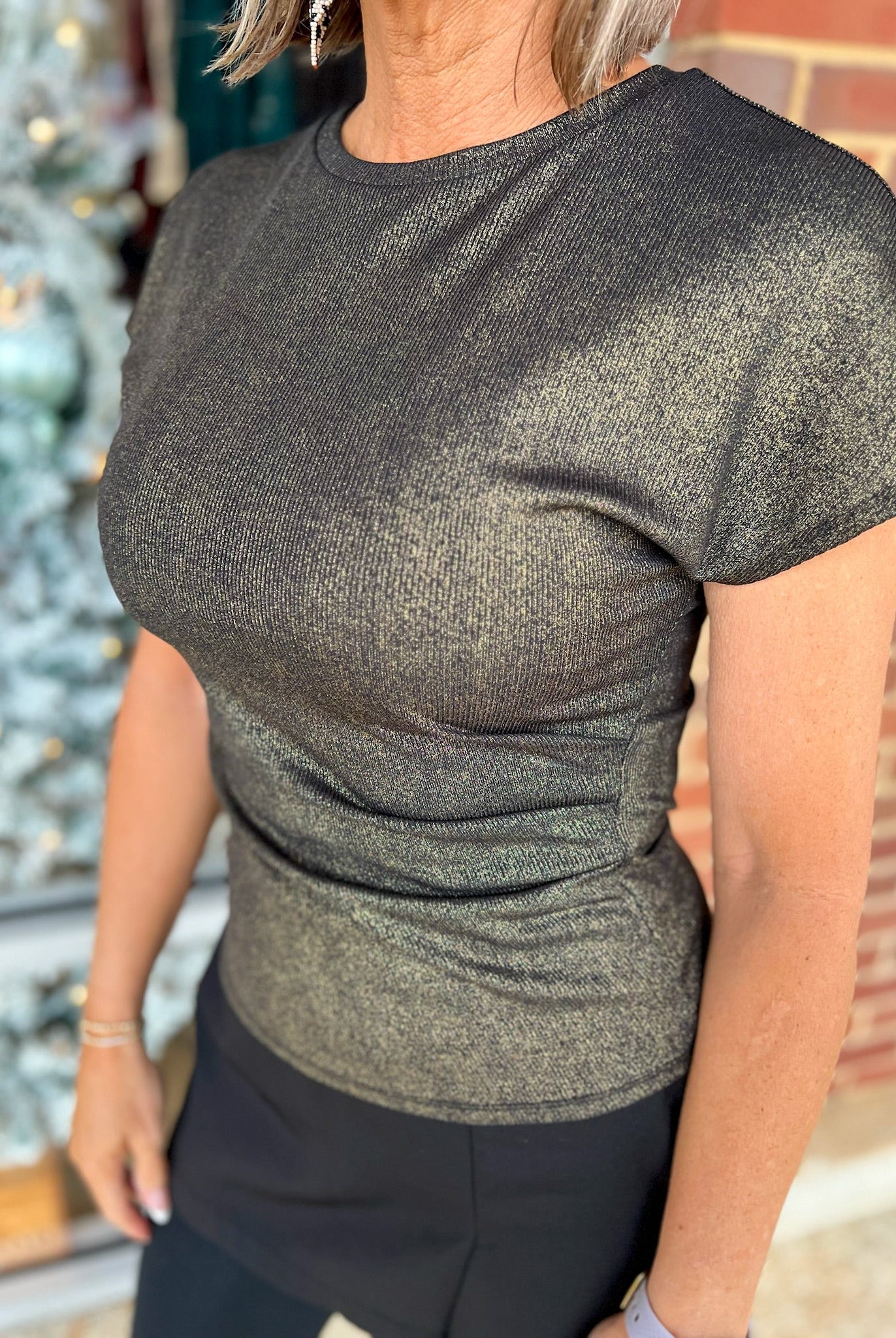 Gold Short Sleeve Crewneck Top - A'Bekah's Boutique