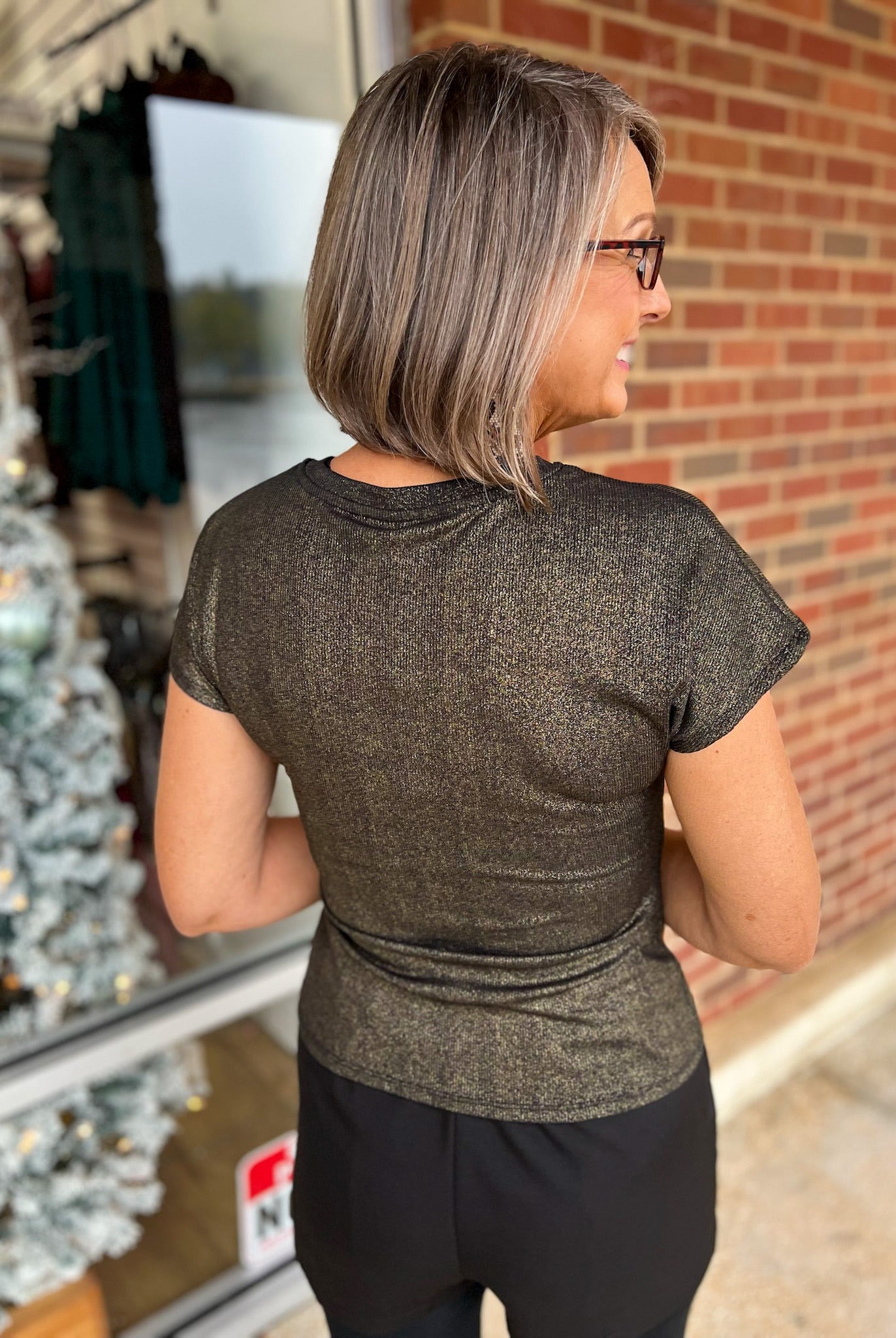 Gold Short Sleeve Crewneck Top - A'Bekah's Boutique