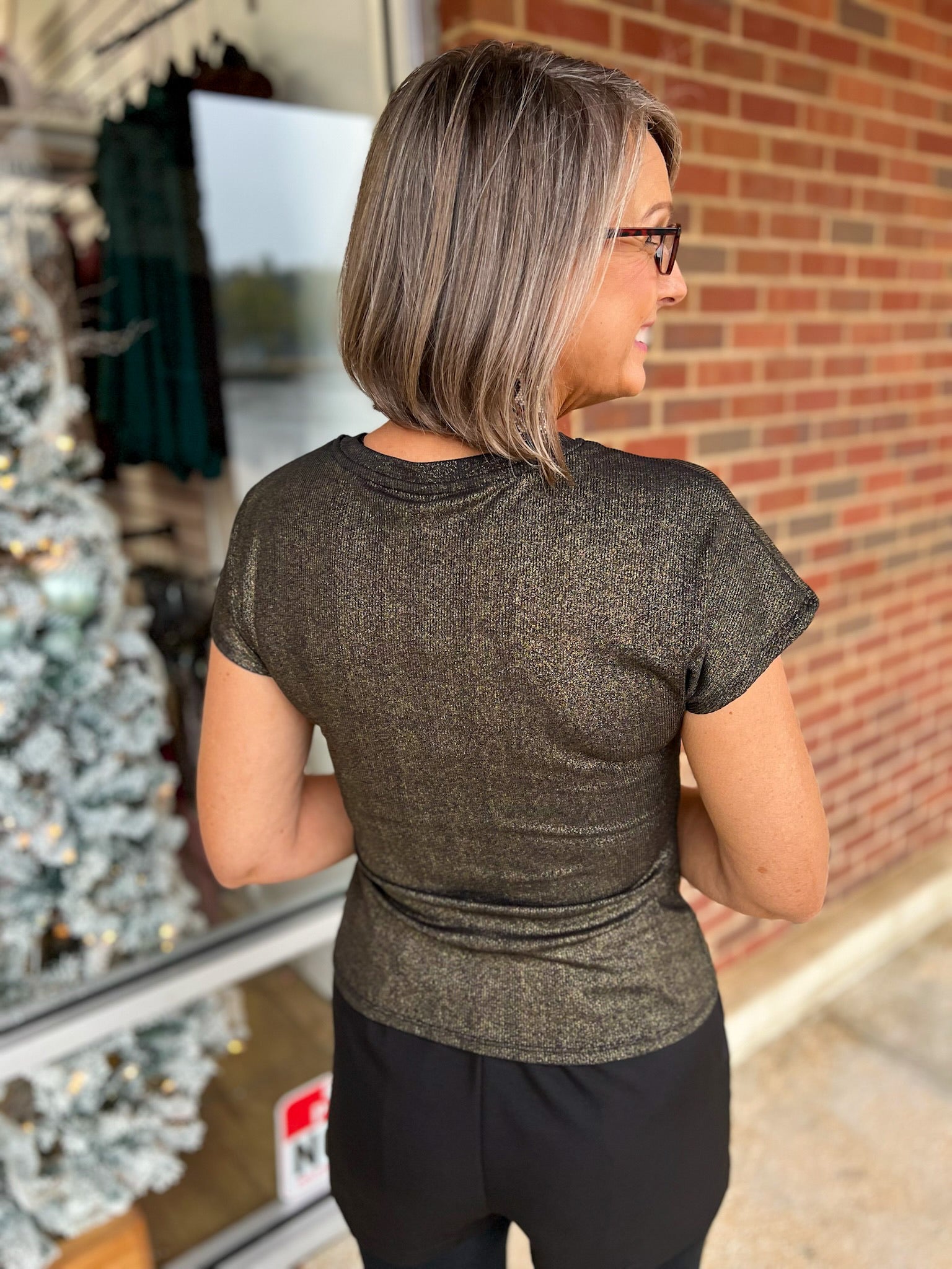 Gold Short Sleeve Crewneck Top - A'Bekah's Boutique