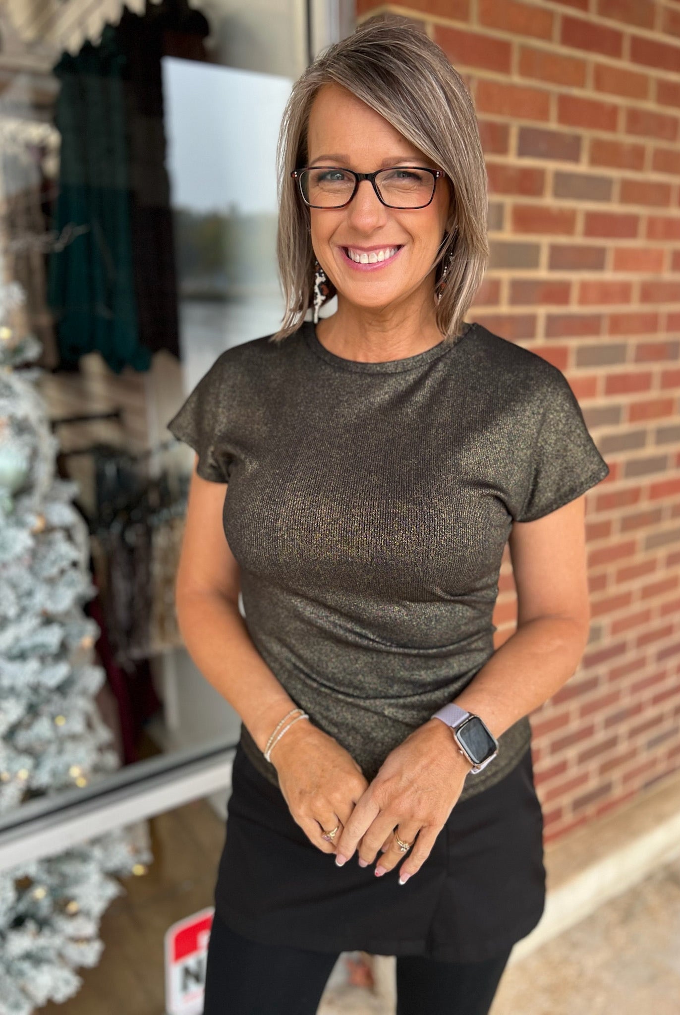 Gold Short Sleeve Crewneck Top - A'Bekah's Boutique