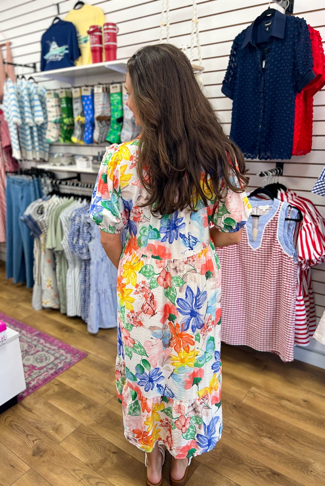 Green Mix Watercolor Floral Midi Dress - A'Bekah's Boutique