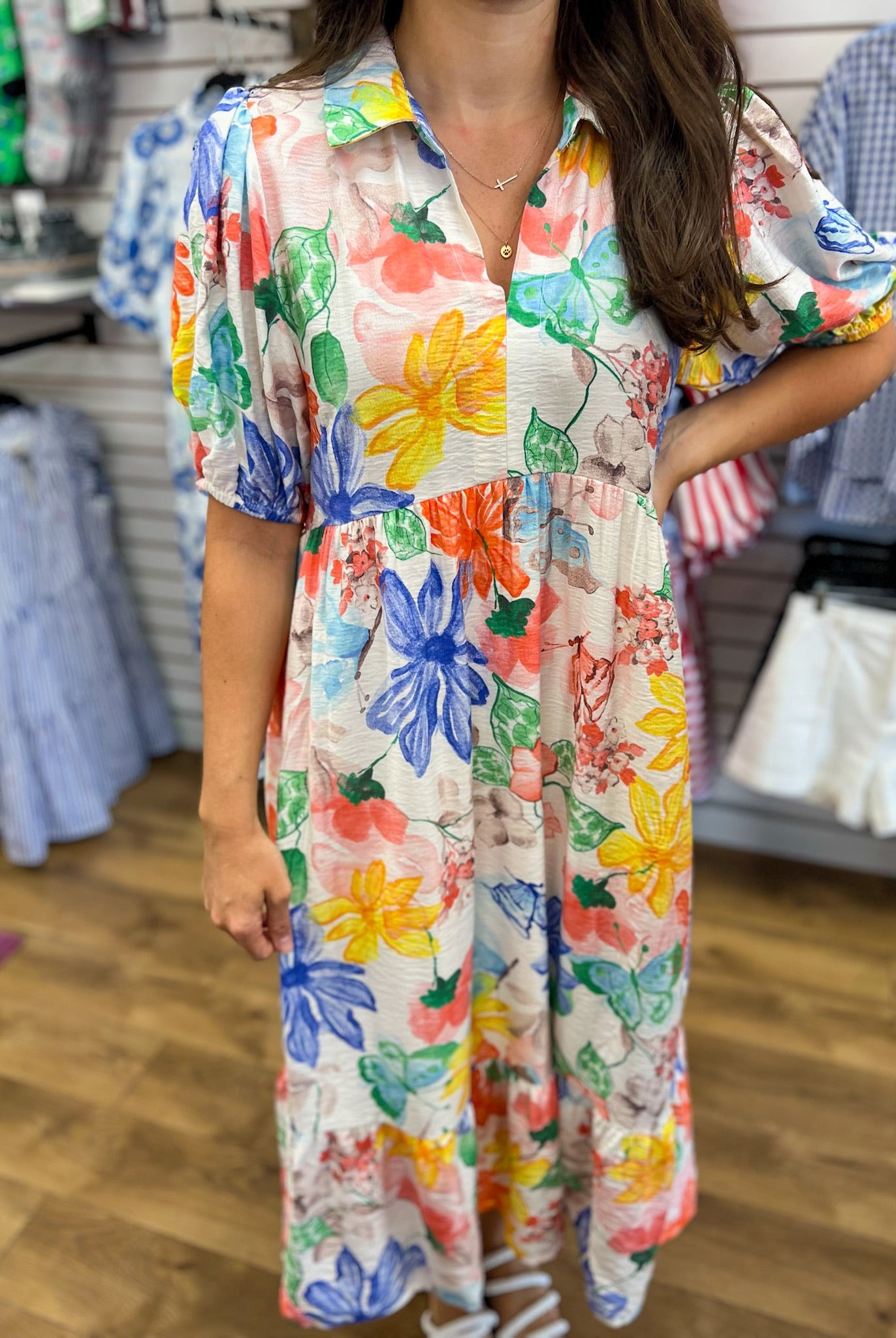 Green Mix Watercolor Floral Midi Dress - A'Bekah's Boutique