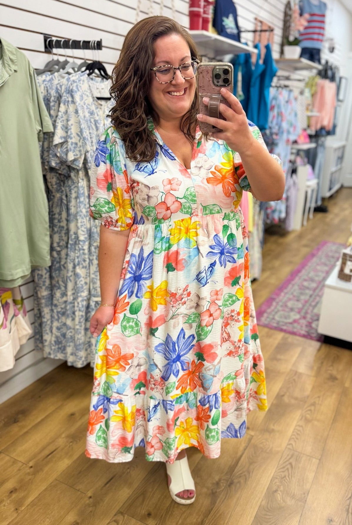 Green Mix Watercolor Floral Midi Dress - A'Bekah's Boutique