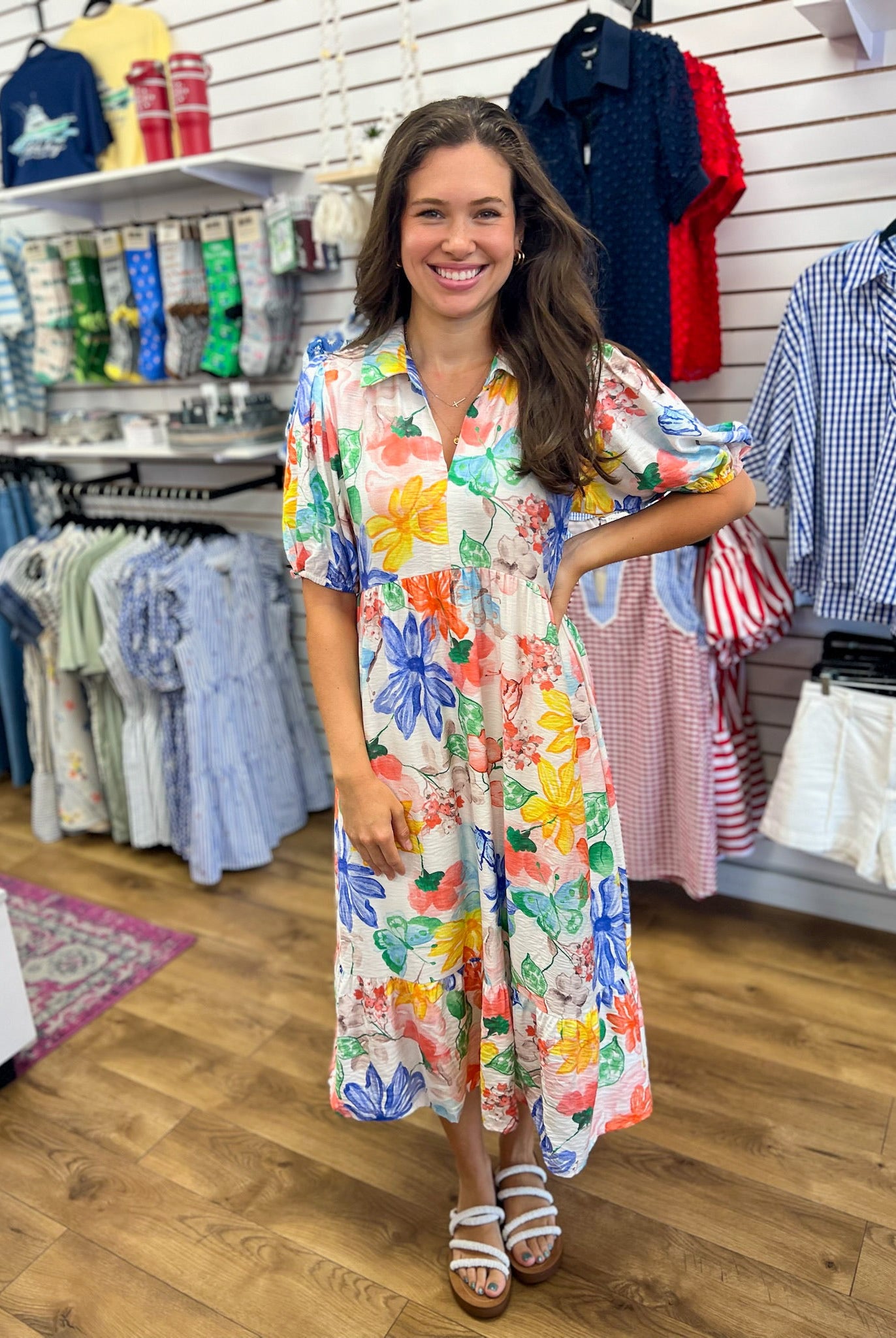 Green Mix Watercolor Floral Midi Dress - A'Bekah's Boutique