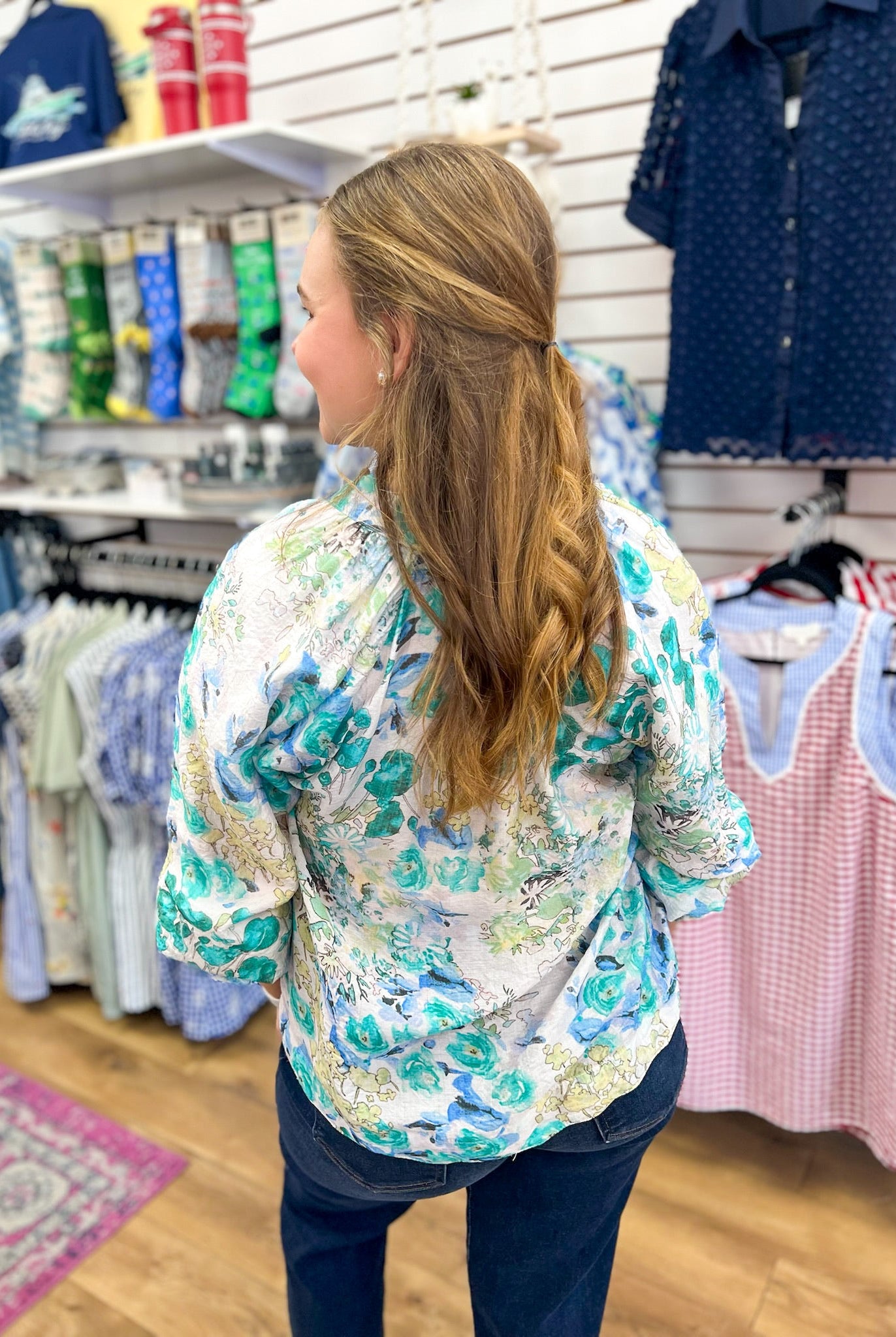 Green Watercolor Floral Top with Scalloped Hem - A'Bekah's Boutique