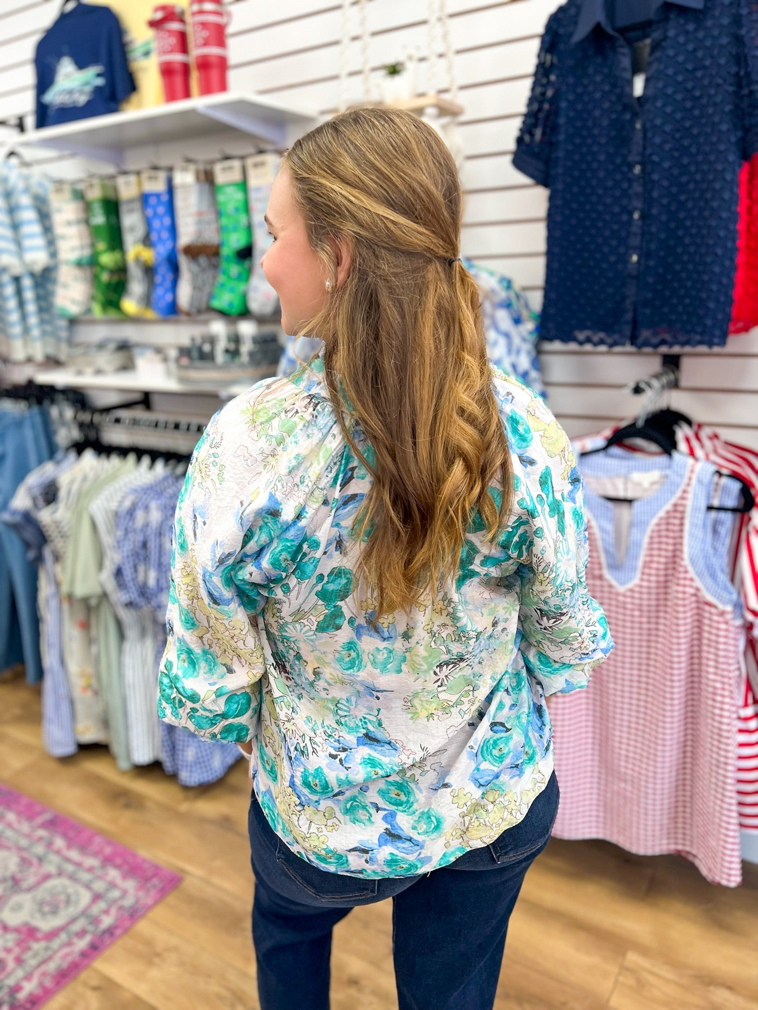 Green Watercolor Floral Top with Scalloped Hem - A'Bekah's Boutique