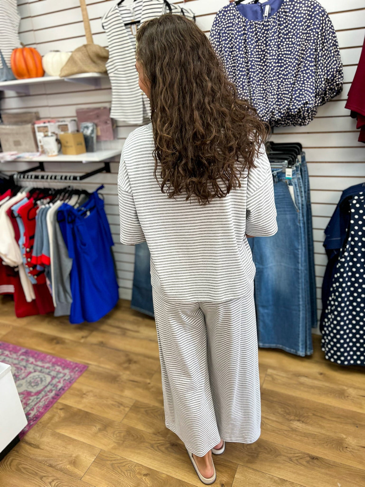 Grey and White Striped Pant Set - A'Bekah's Boutique