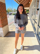 Grey Long Sleeve Ribbed Short Set - A'Bekah's Boutique