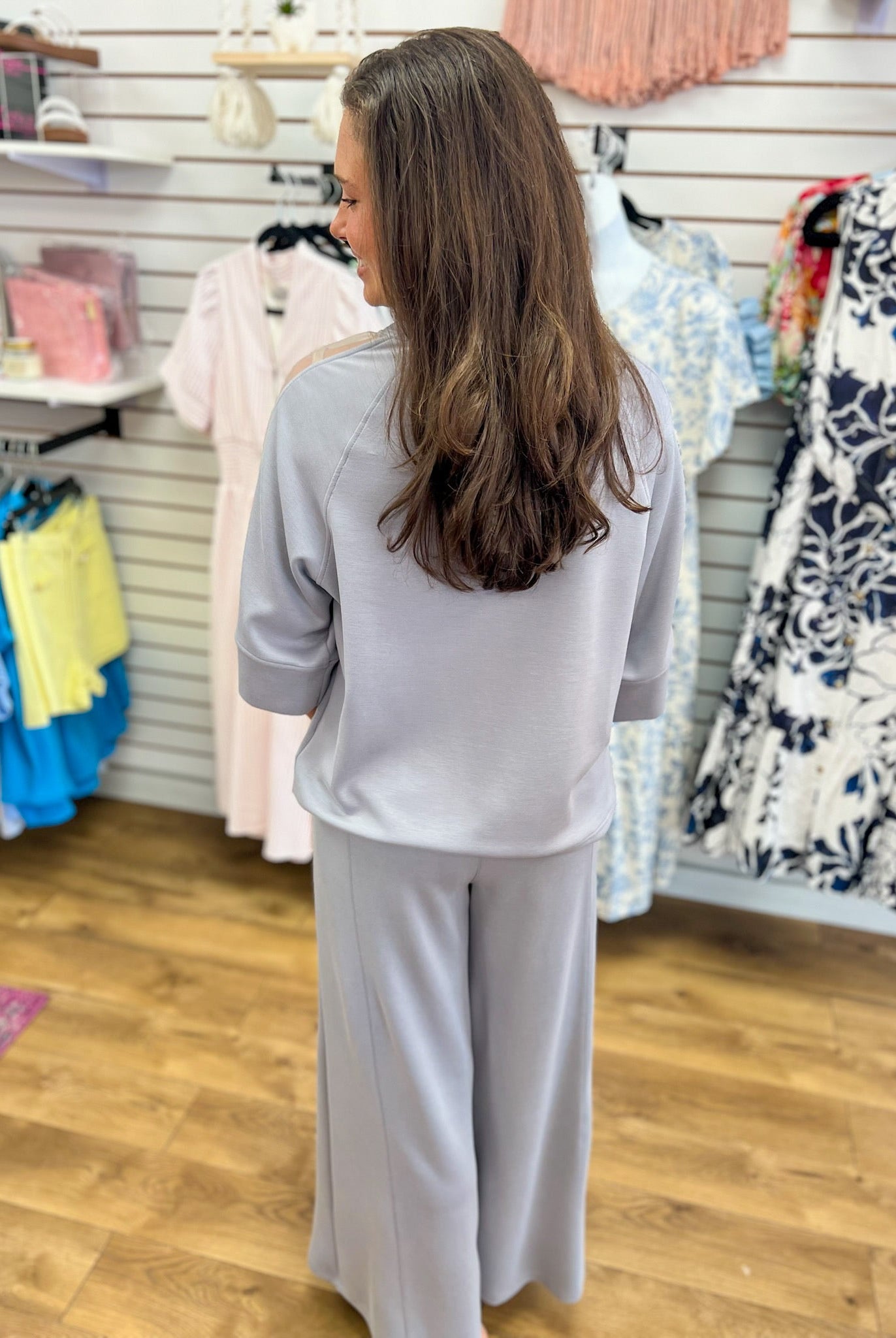 Grey LuxeKnit Wide Leg Set with 3/4 Sleeve Top - A'Bekah's Boutique