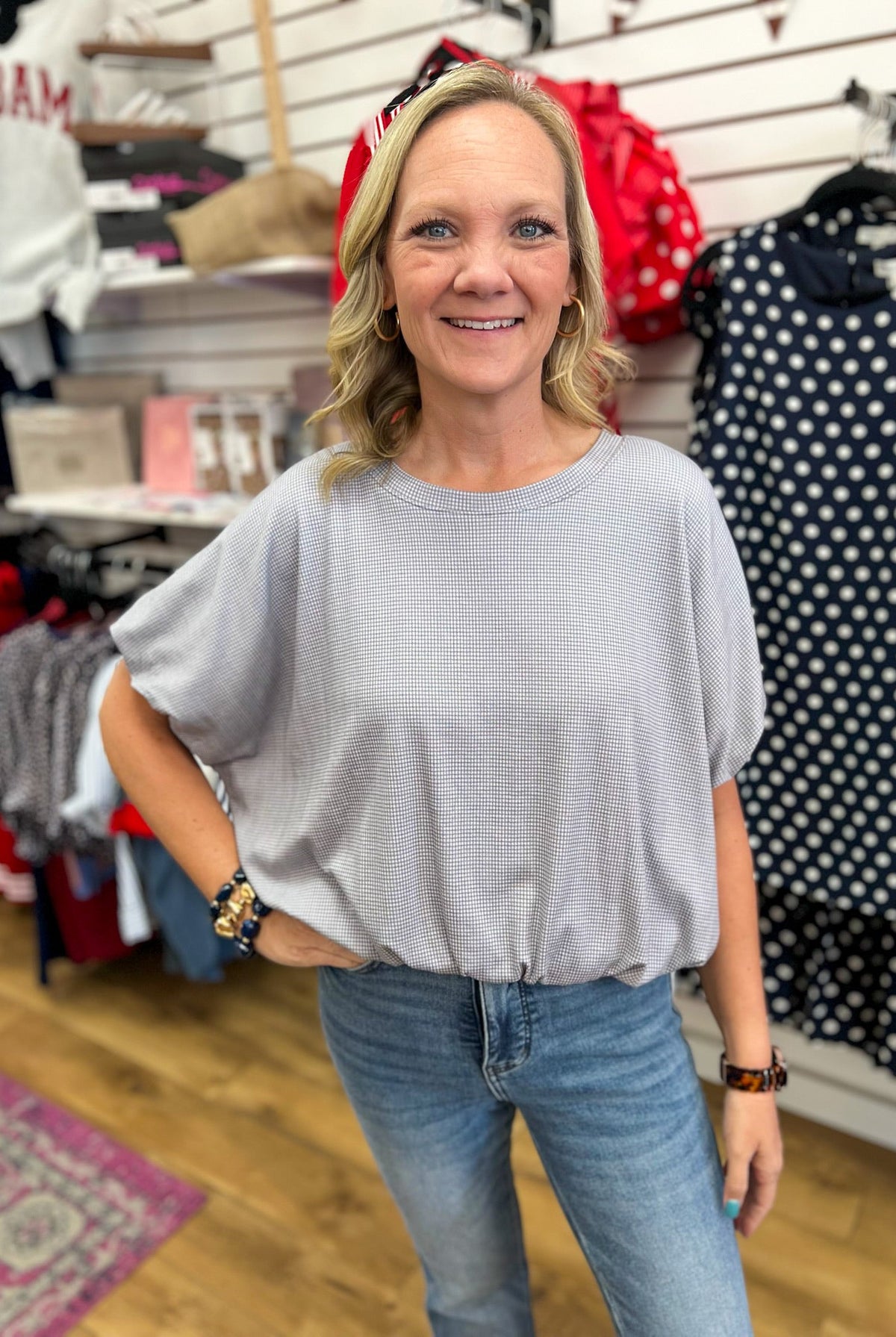 Grey Mini Checkered Bubble Hem Top - A'Bekah's Boutique