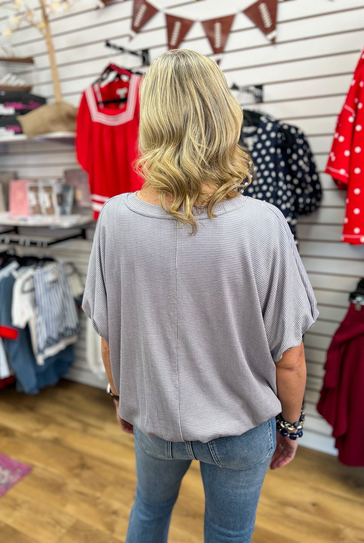 Grey Mini Checkered Bubble Hem Top - A'Bekah's Boutique