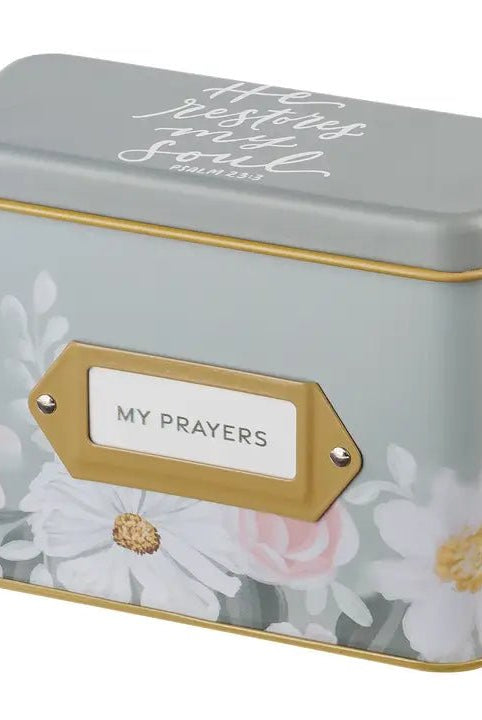 He Restores My Soul Green Floral Garden Prayer Cards Tin - A'Bekah's Boutique
