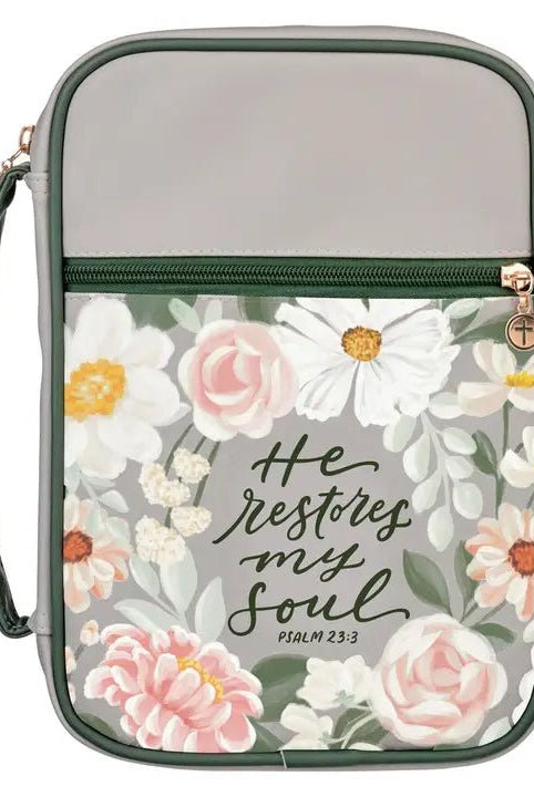 He Restores My Soul Psalms 23:3 Green Floral Bible Cover - A'Bekah's Boutique