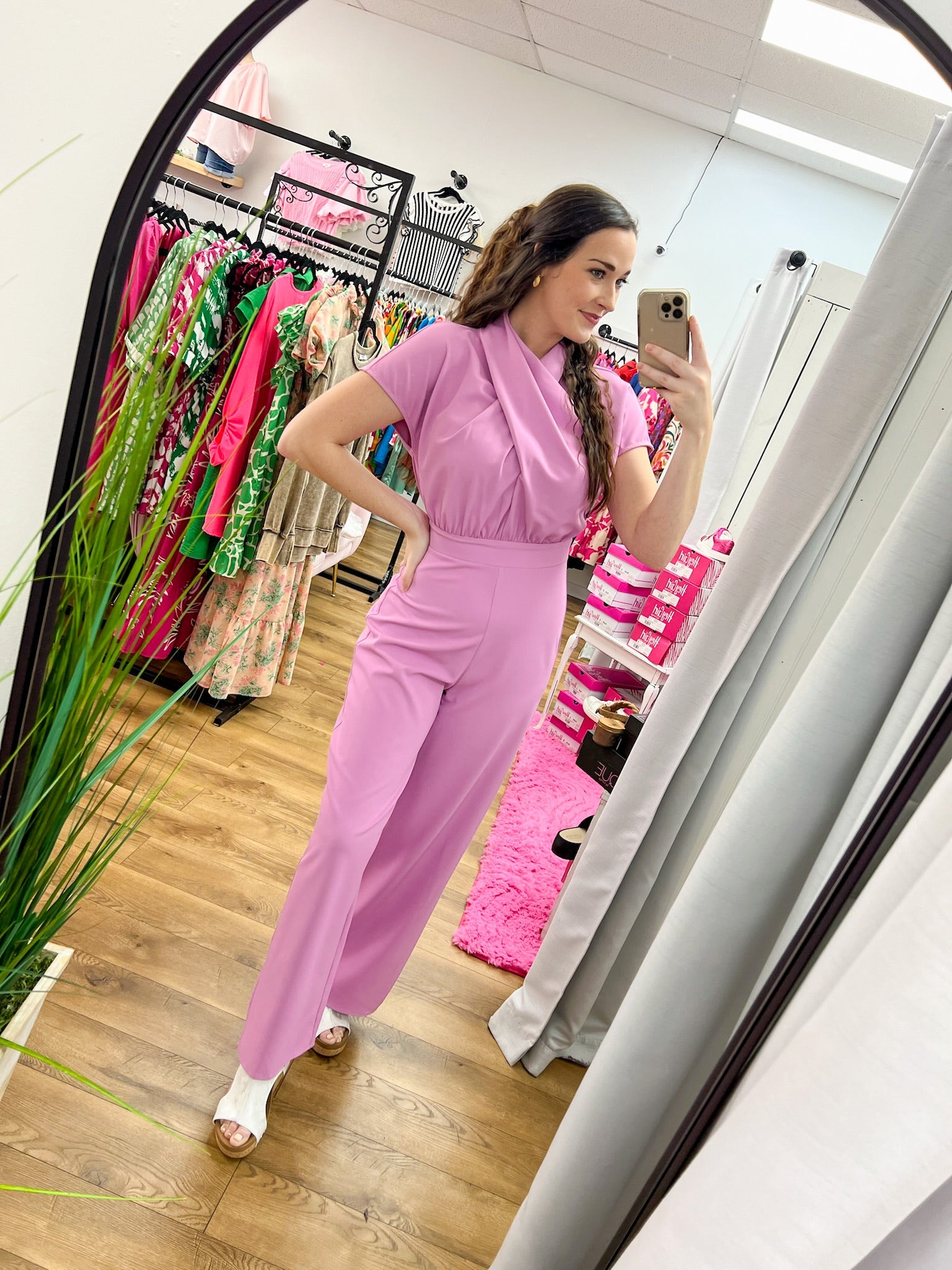 Head Turner Lilac Short Sleeve Jumpsuit with Twist Front Feature - A'Bekah's Boutique
