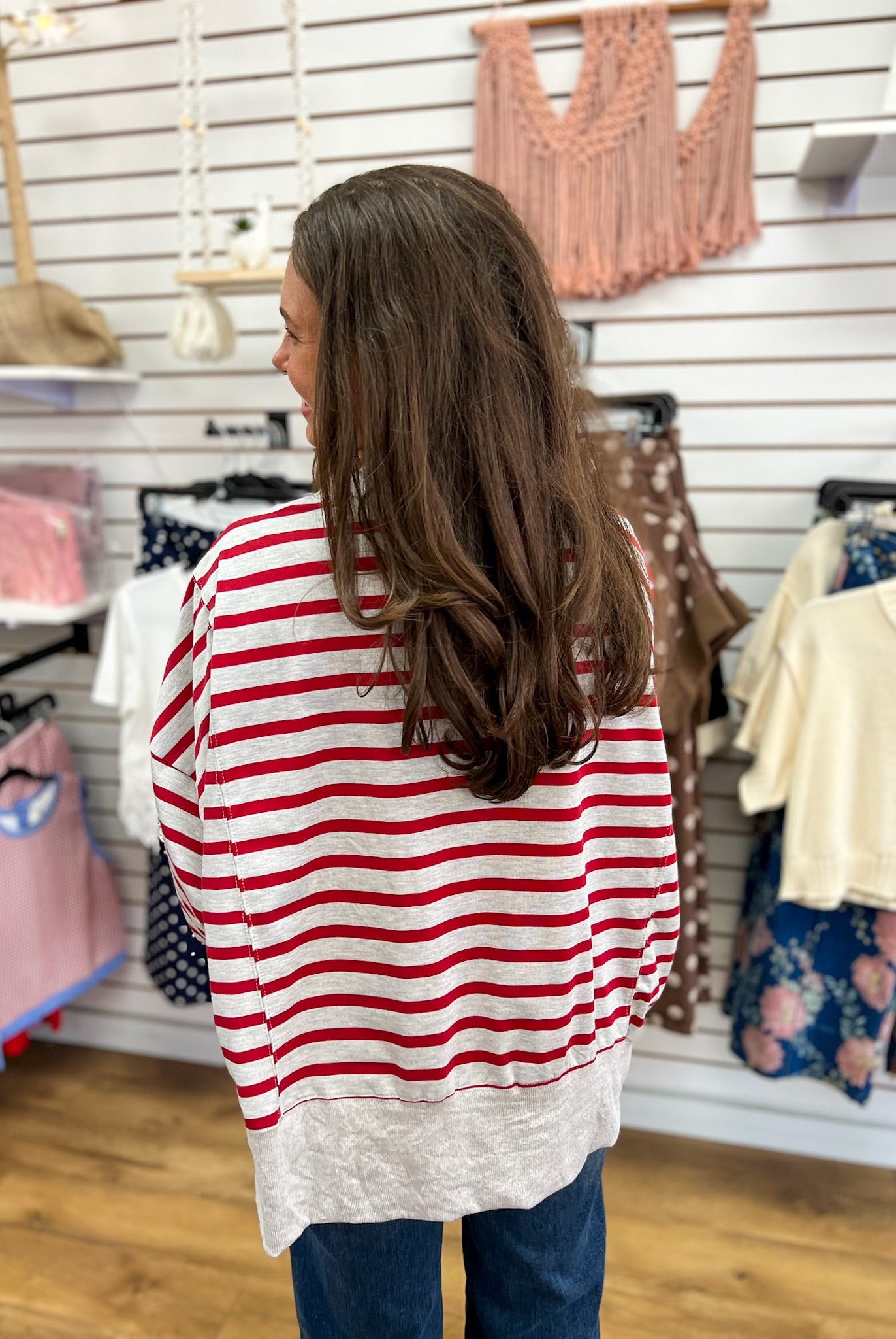 Heather Gray Mock Neck Sweater with Red Stripes - A'Bekah's Boutique