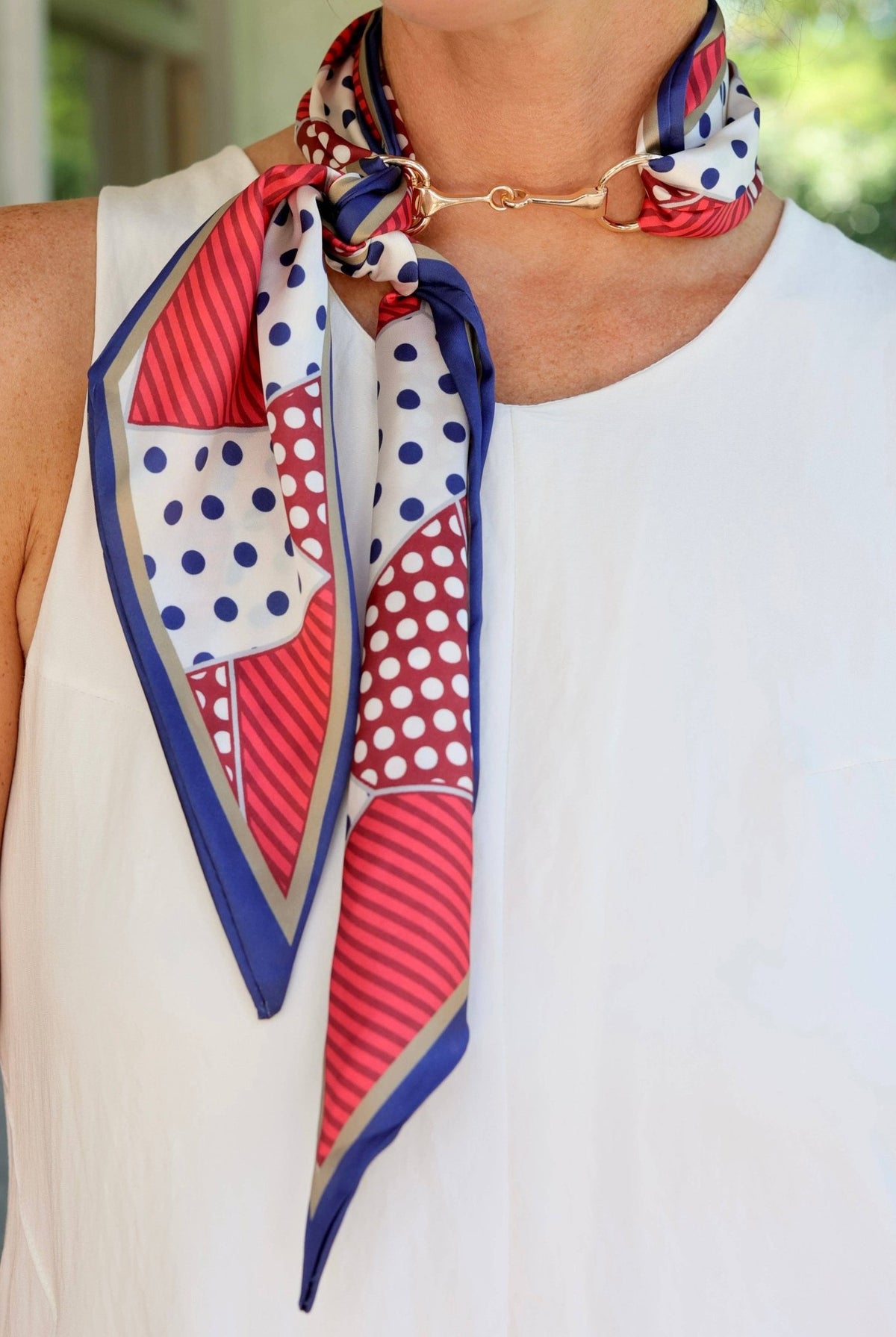 Henley Horsebit Buckle Scarf Necklace Navy Red - A'Bekah's Boutique