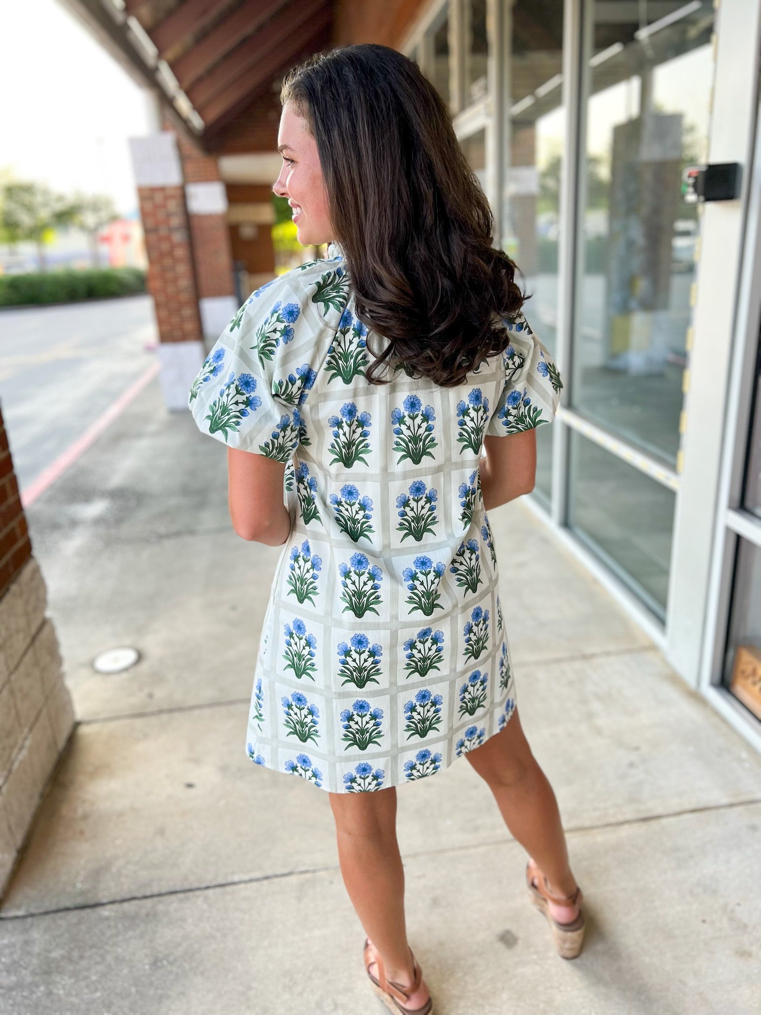 Here You Are Royal Blue Floral Dress with Short Bubble Sleeves - A'Bekah's Boutique