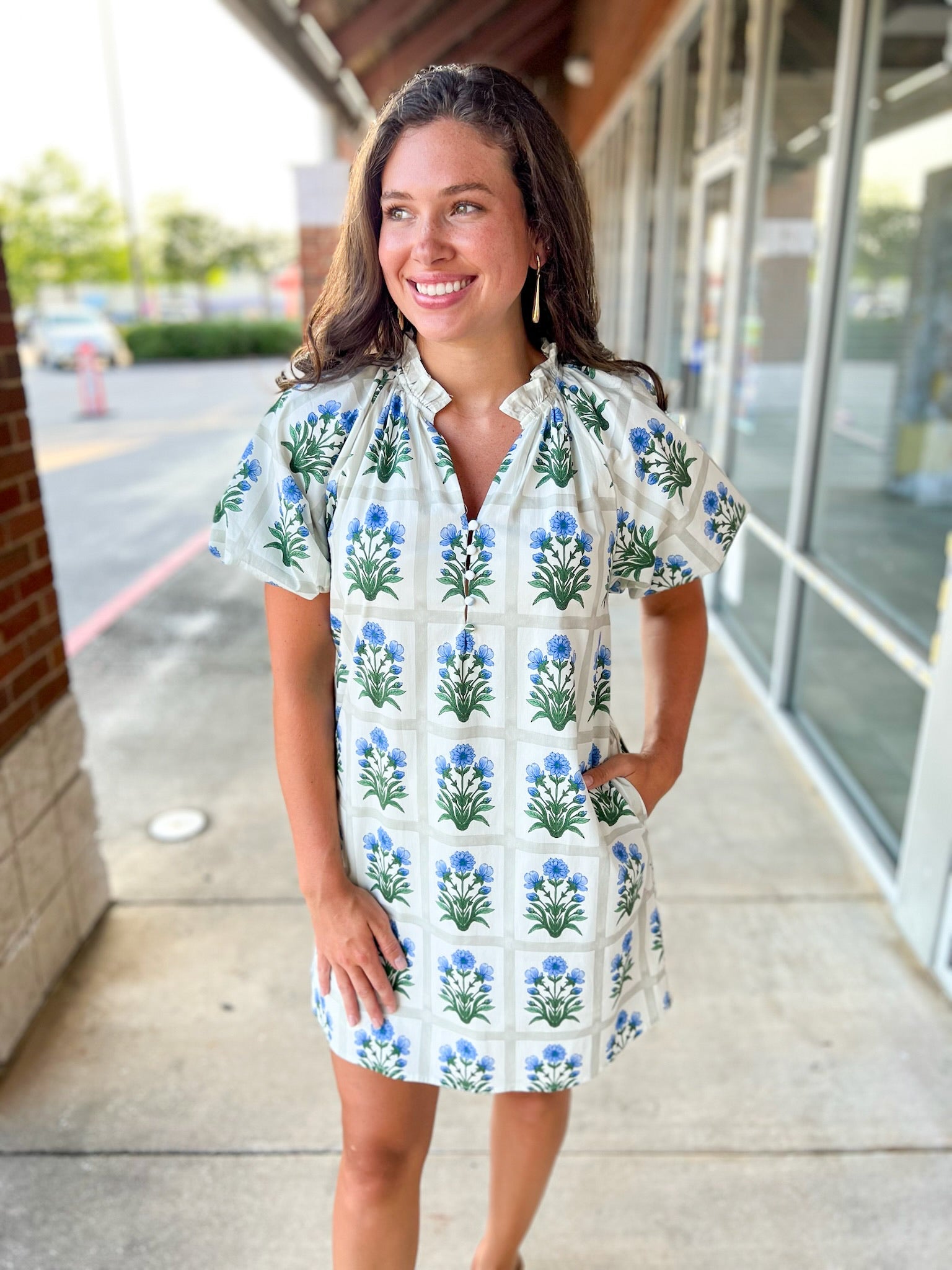 Here You Are Royal Blue Floral Dress with Short Bubble Sleeves - A'Bekah's Boutique
