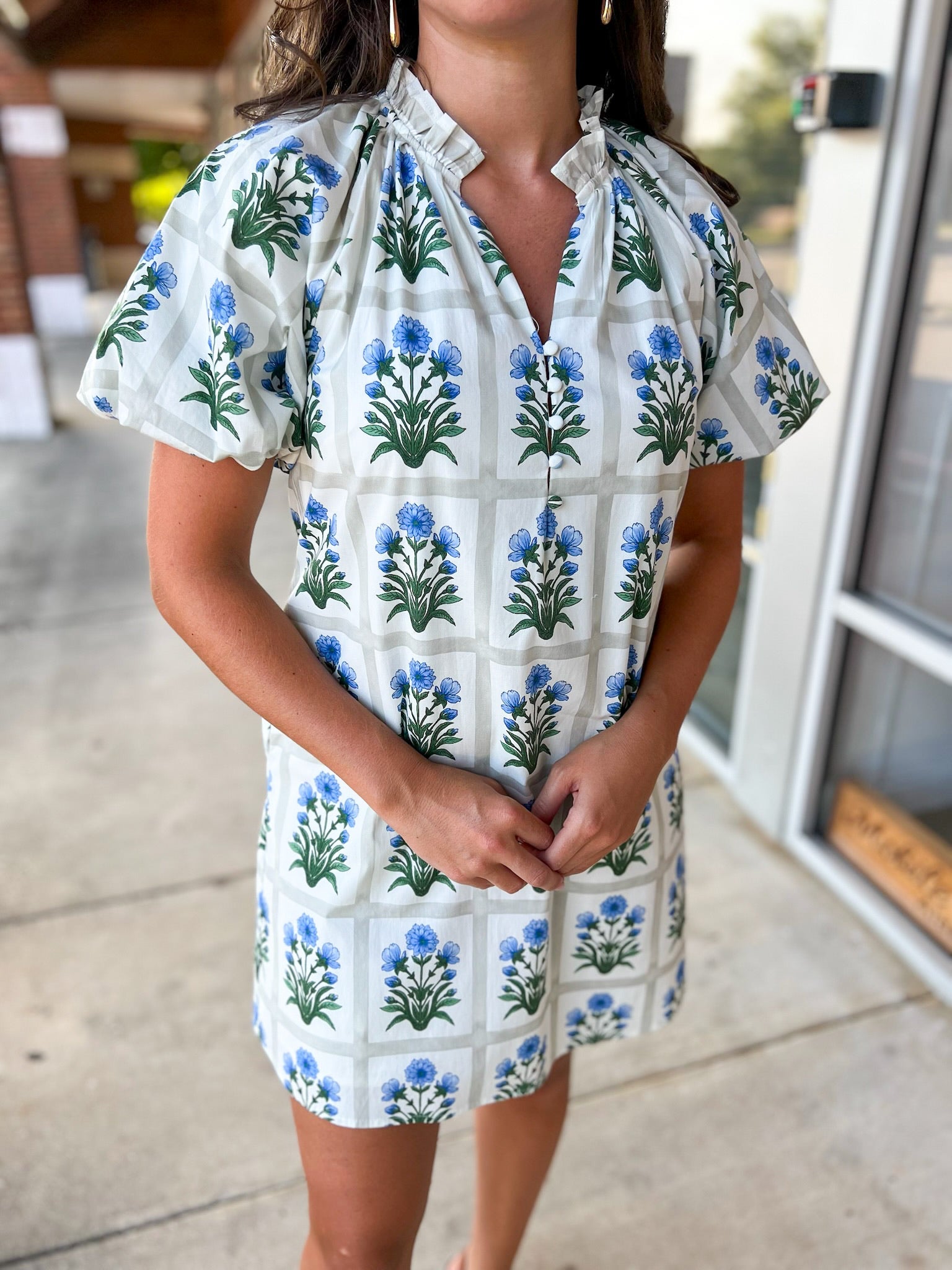 Here You Are Royal Blue Floral Dress with Short Bubble Sleeves - A'Bekah's Boutique