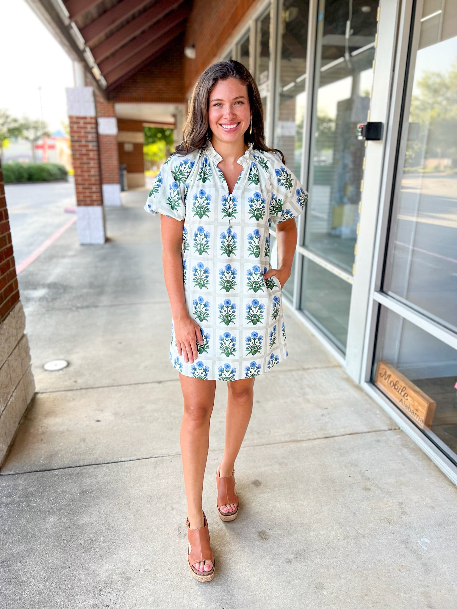 Here You Are Royal Blue Floral Dress with Short Bubble Sleeves - A'Bekah's Boutique