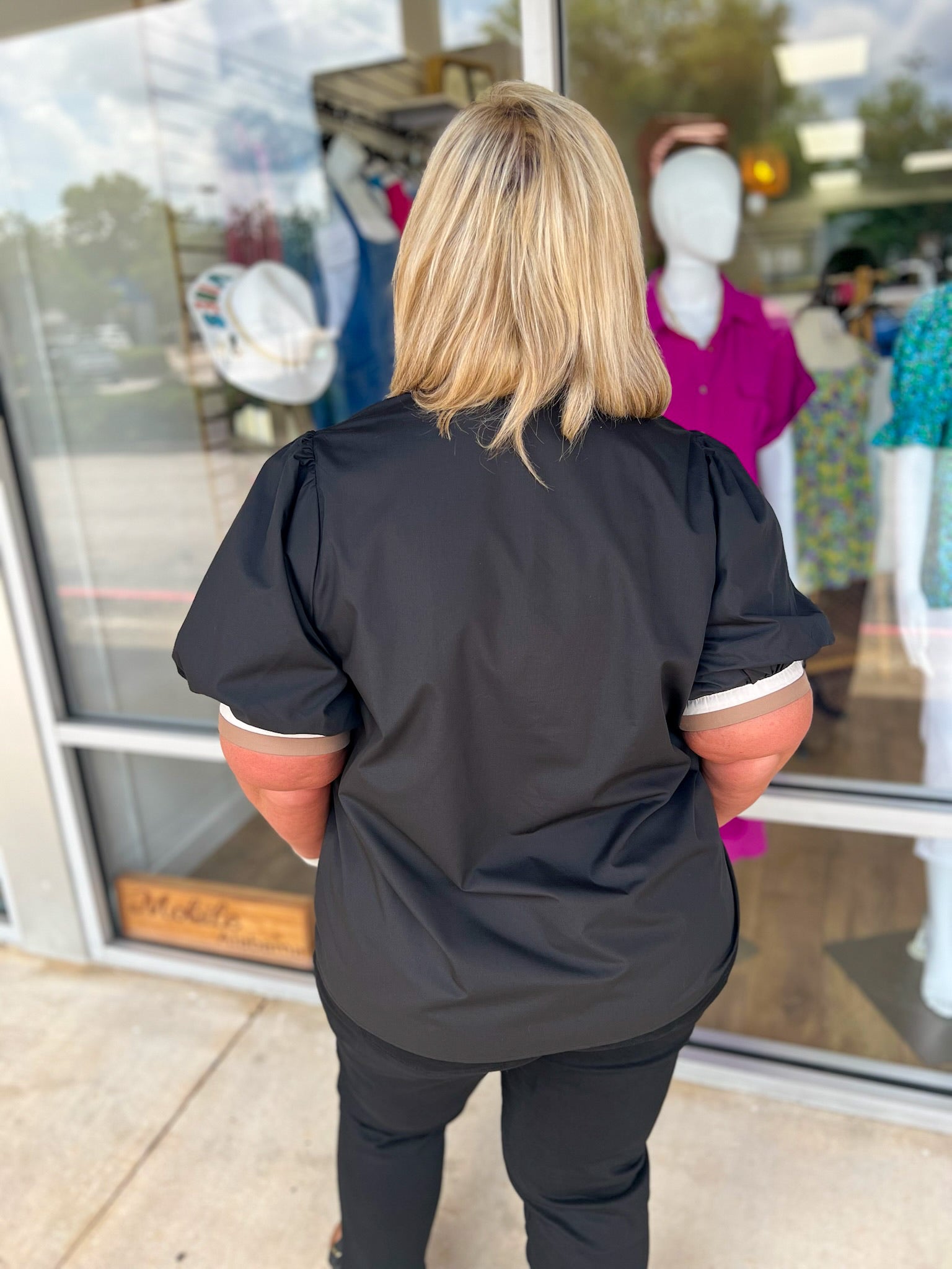 Here You Go Black V - Neck Top with Multicolor Banding (C) - A'Bekah's Boutique