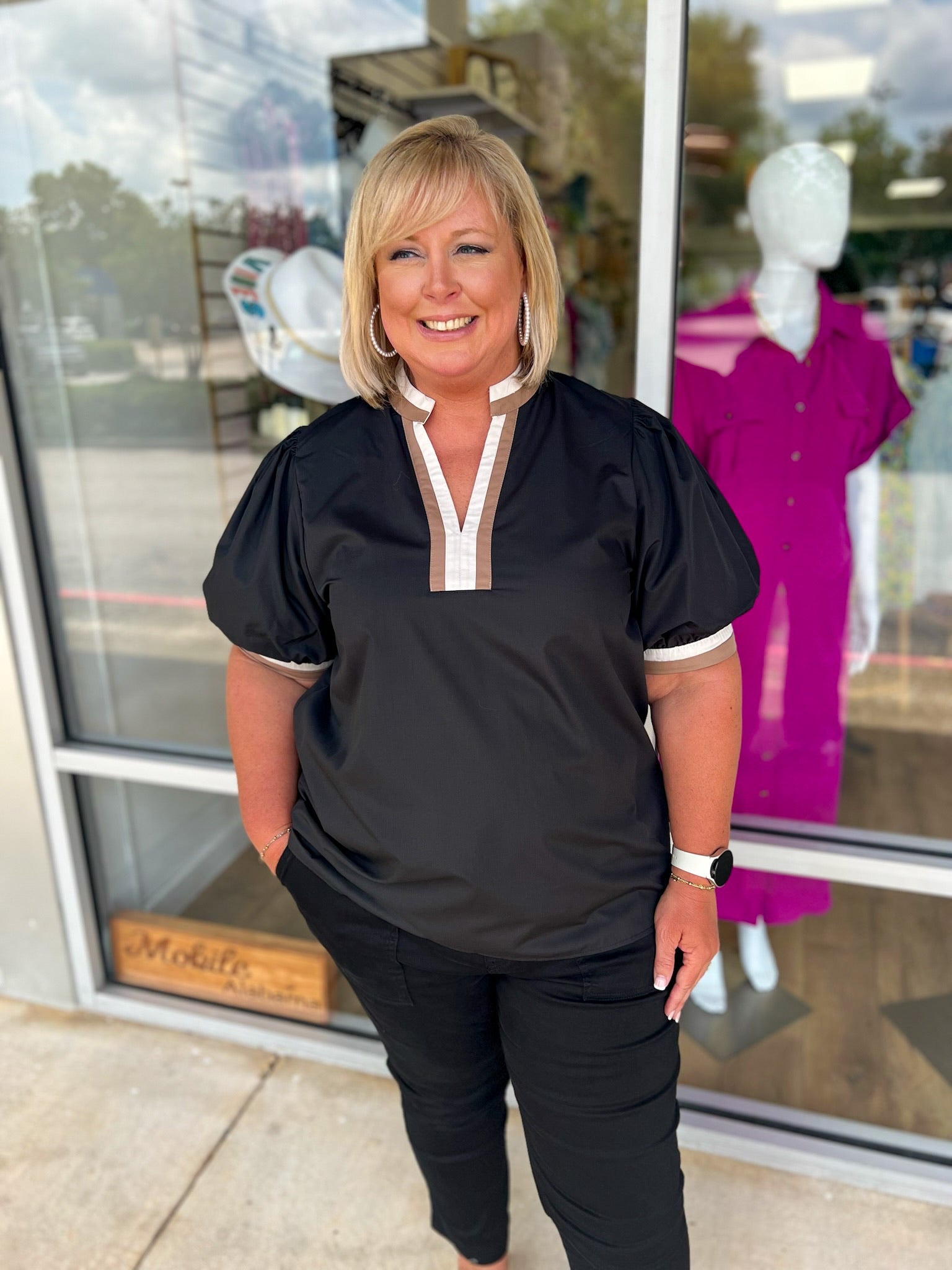 Here You Go Black V - Neck Top with Multicolor Banding (C) - A'Bekah's Boutique