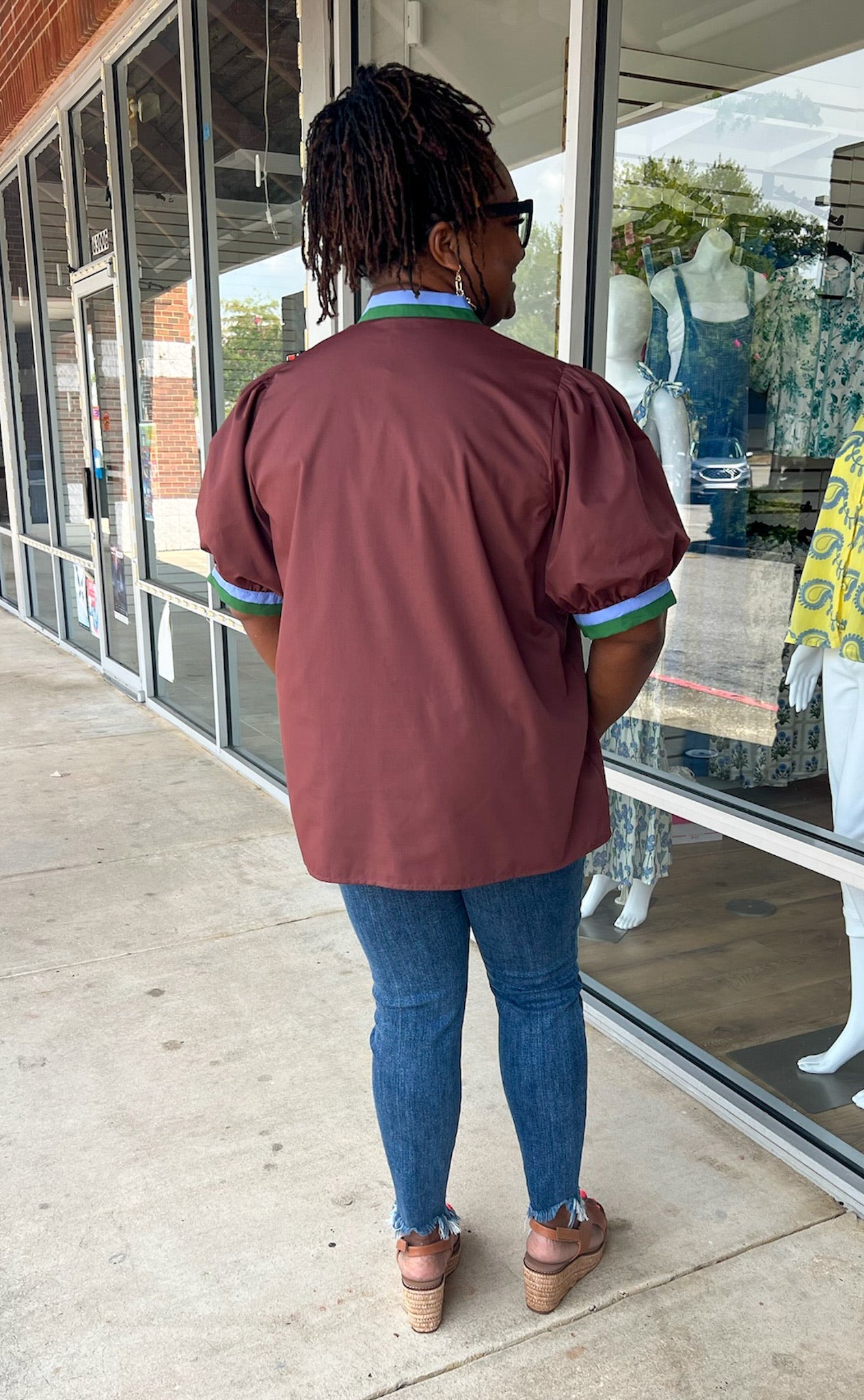 Here You Go Chocolate V - Neck Top with Multicolor Banding (C) - A'Bekah's Boutique