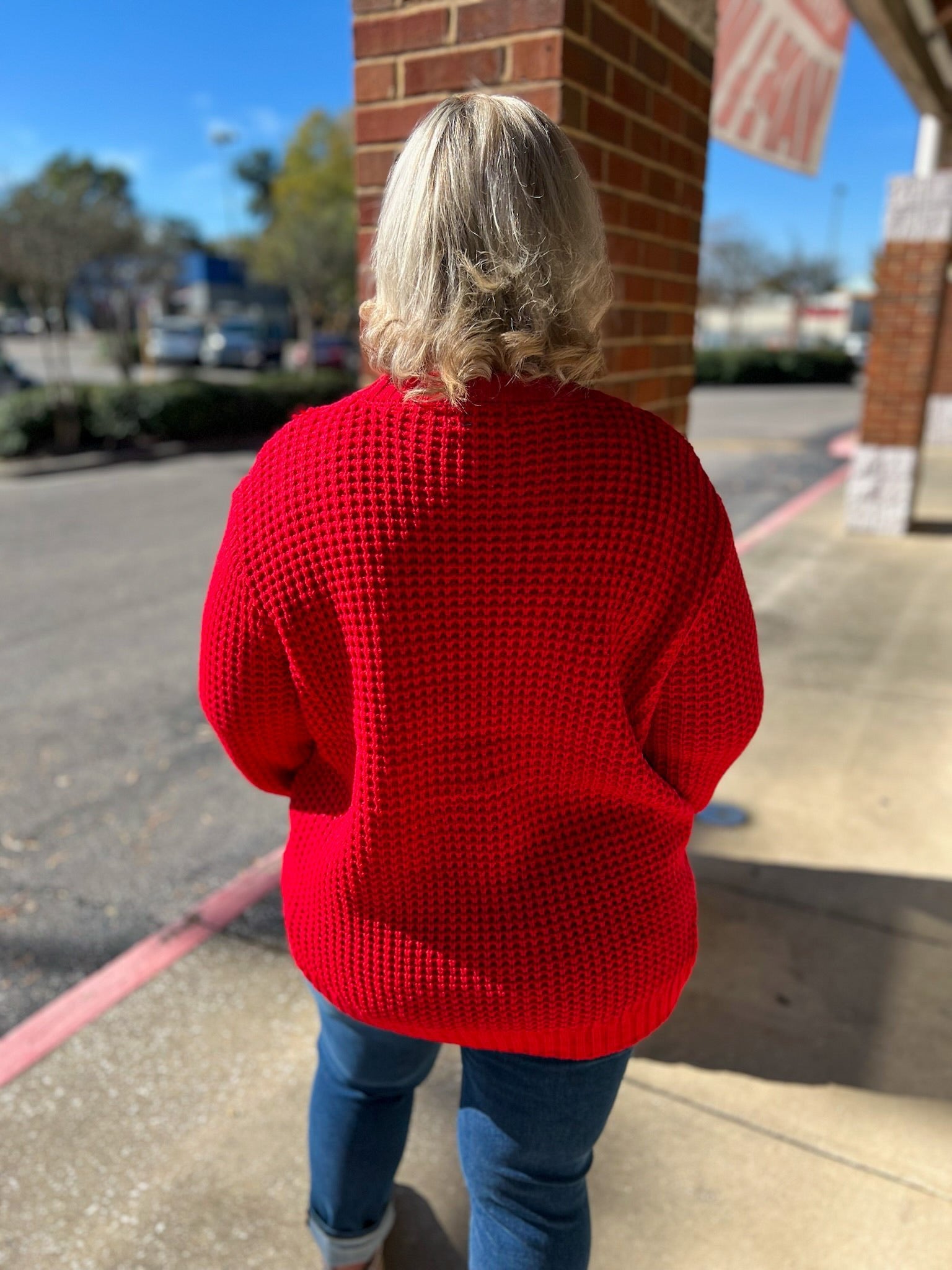Hold On Curvy Ruby Red Waffle Knit Sweater - A'Bekah's Boutique