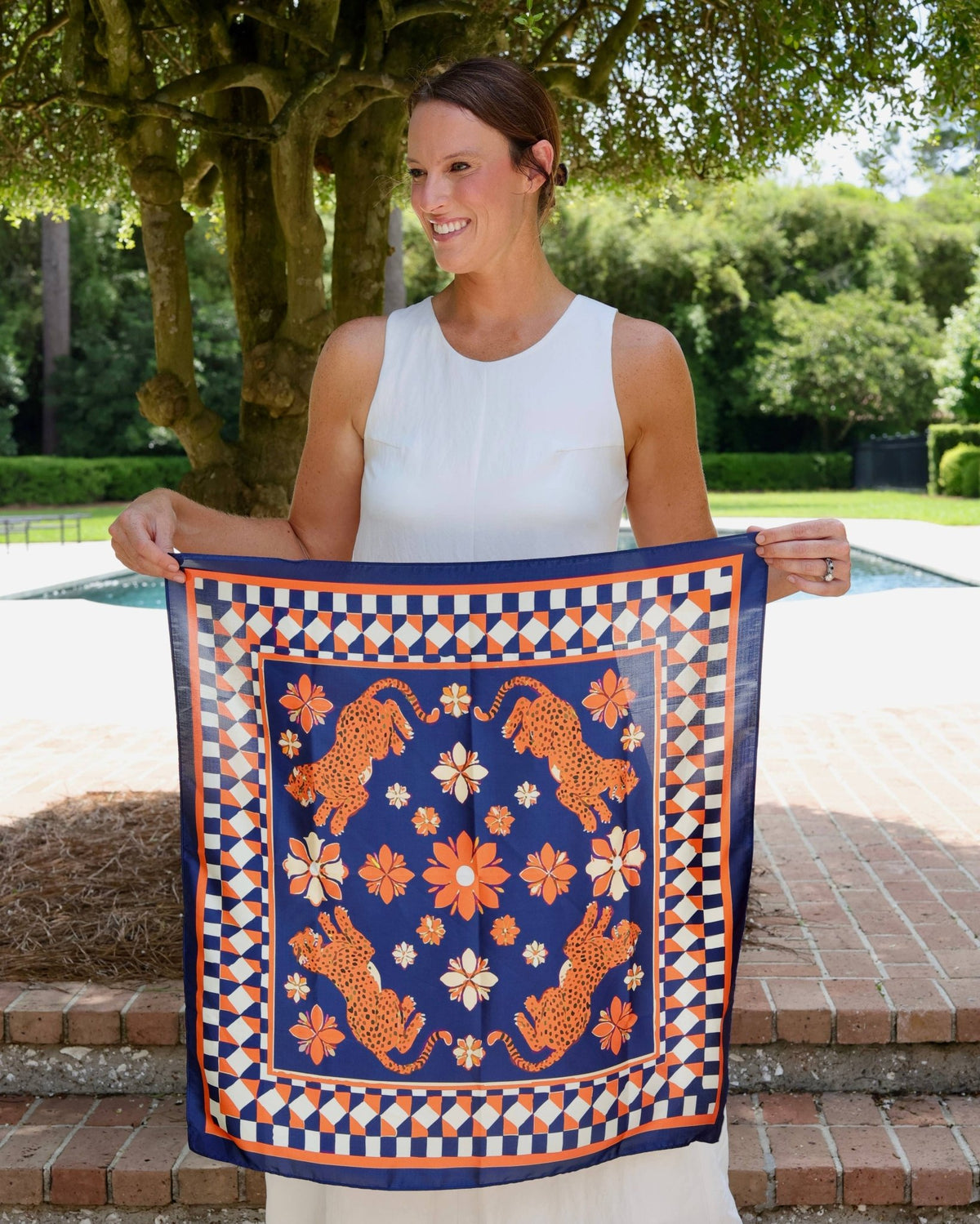 Hollis Scarf Medium Navy Orange - A'Bekah's Boutique