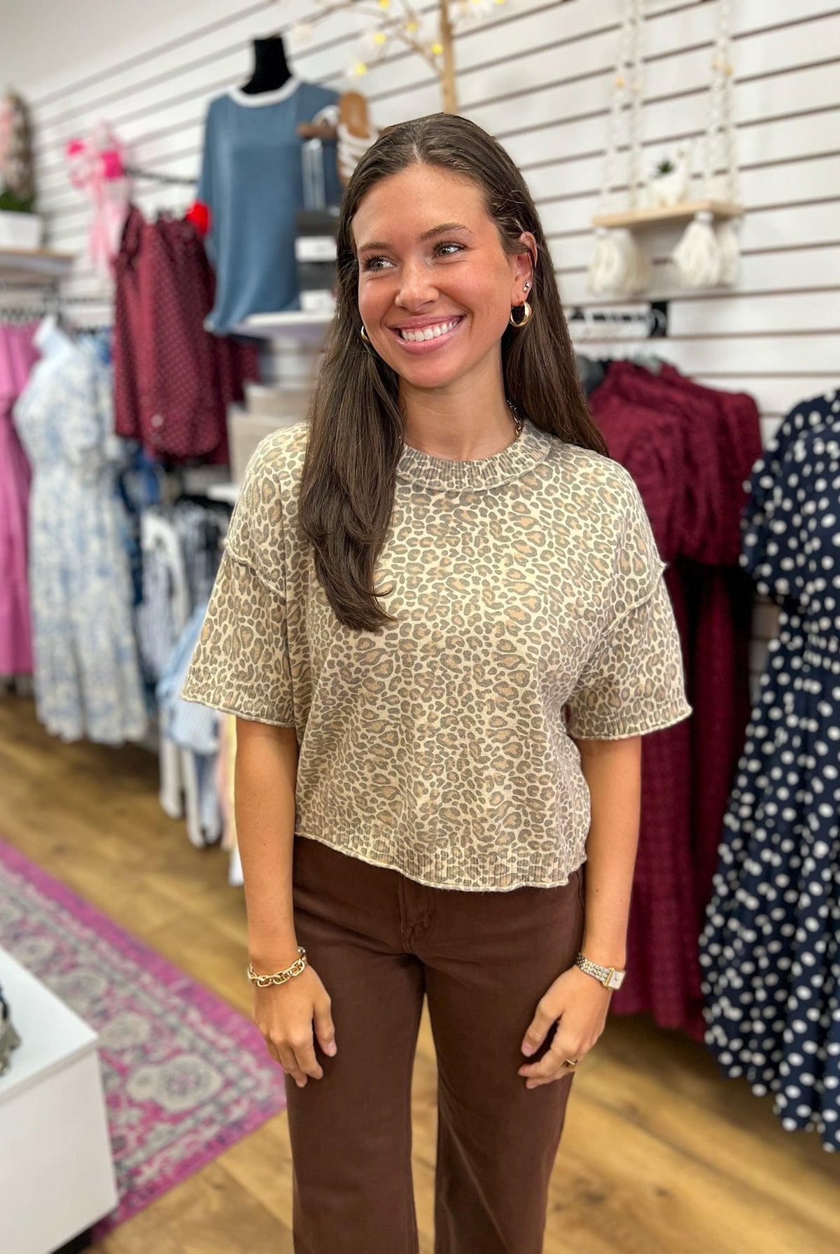 Honey Taupe Leopard Print Short Sleeve Cropped Top - A'Bekah's Boutique