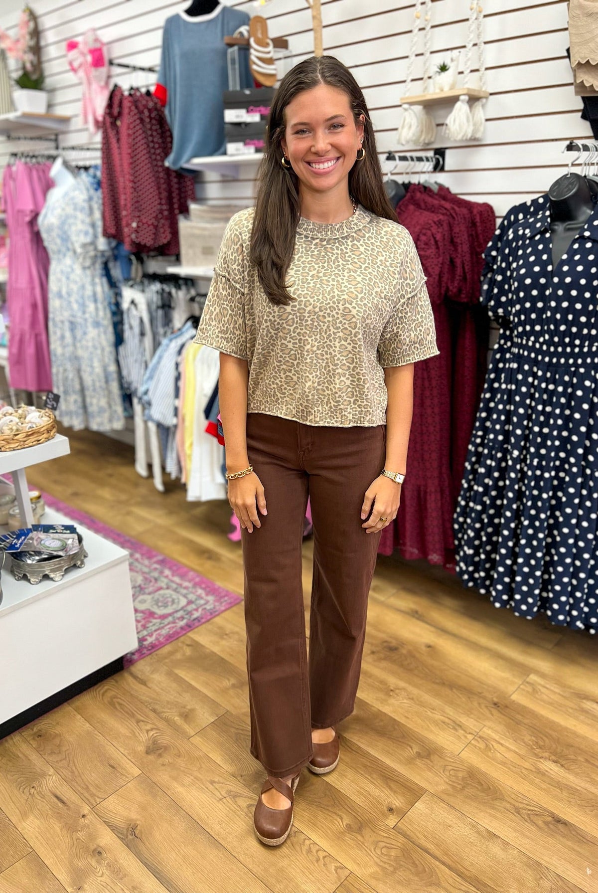 Honey Taupe Leopard Print Short Sleeve Cropped Top - A'Bekah's Boutique