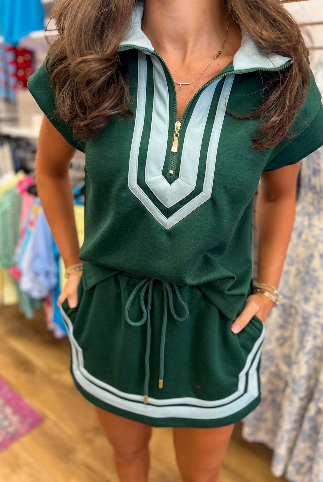 Hunter Green Contrast Trim Skort Set - A'Bekah's Boutique