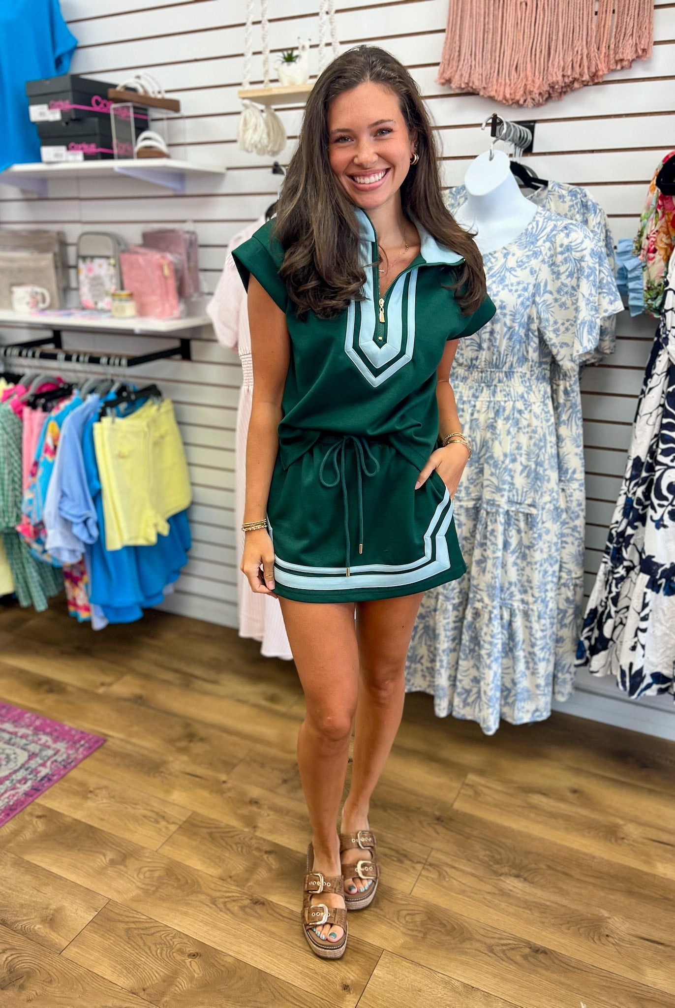 Hunter Green Contrast Trim Skort Set - A'Bekah's Boutique