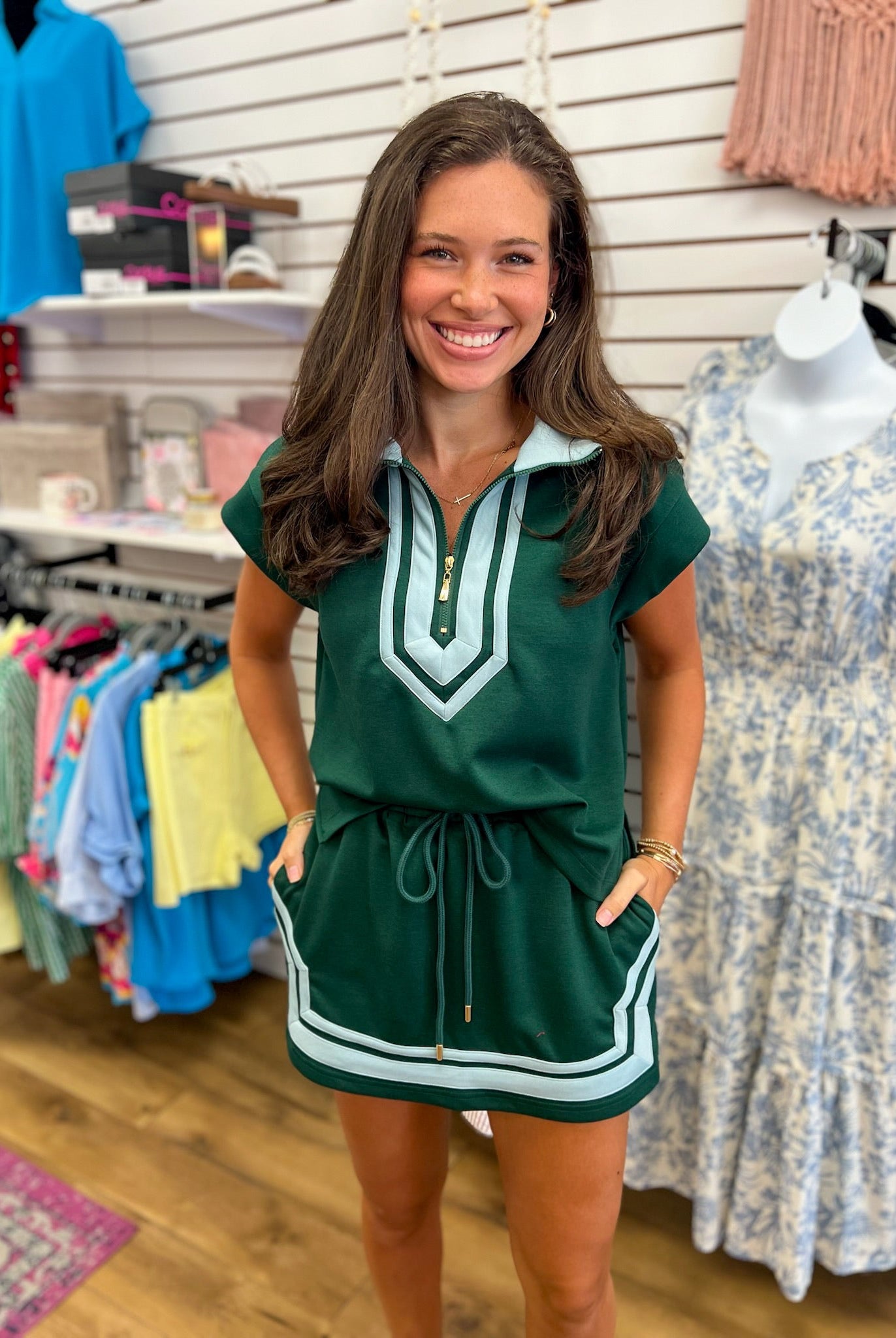 Hunter Green Contrast Trim Skort Set - A'Bekah's Boutique