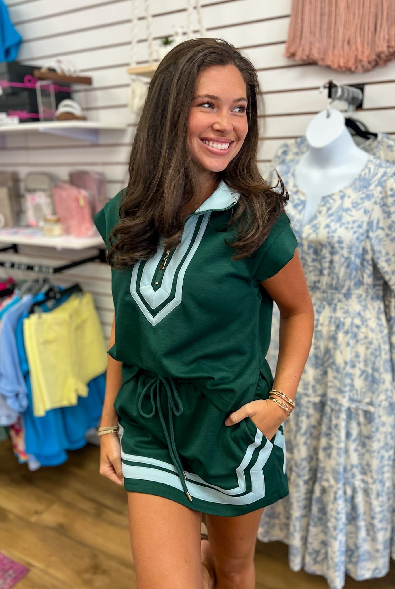Hunter Green Contrast Trim Skort Set - A'Bekah's Boutique